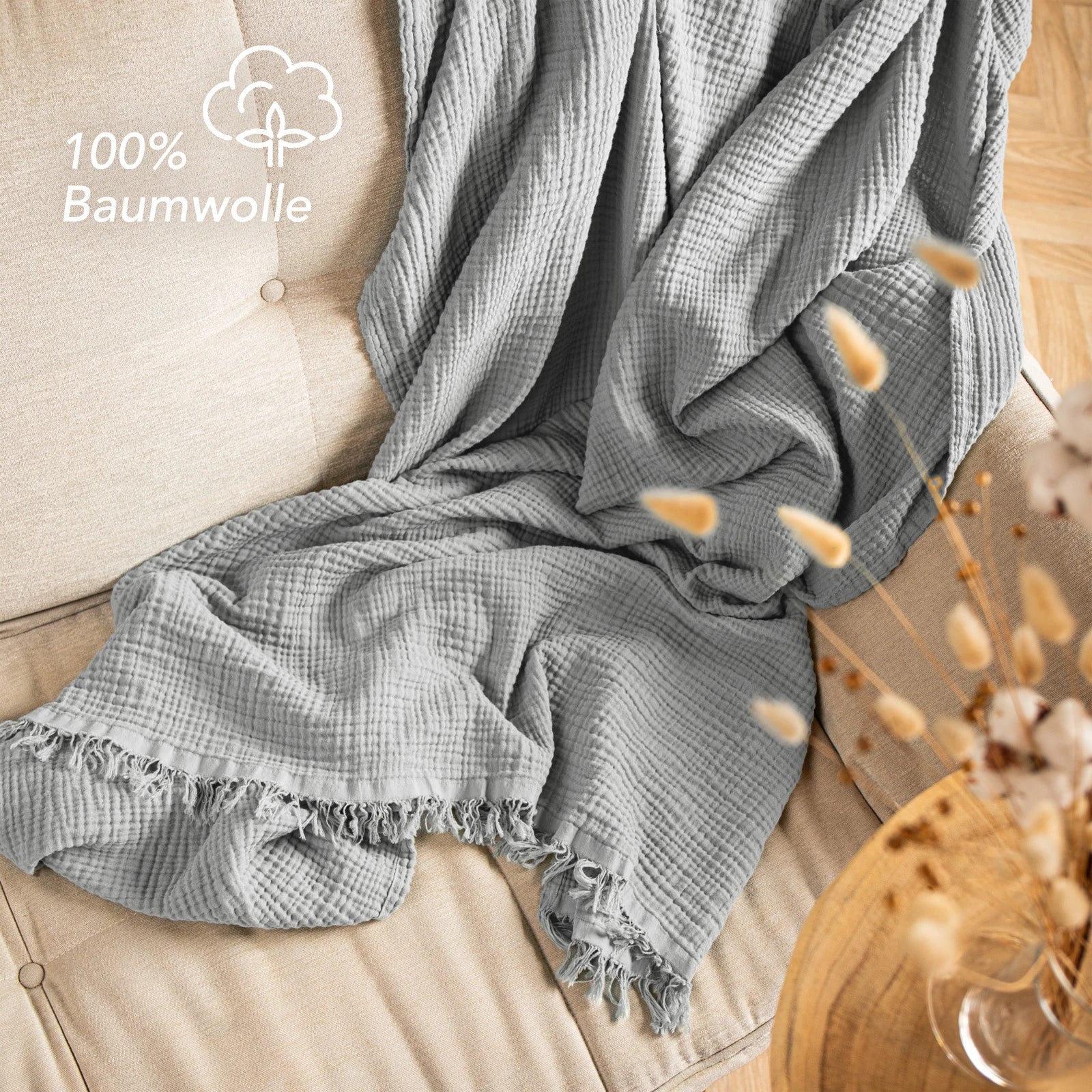 Musselin Tagesdecke - Weiß / 130x170cm Pure Label