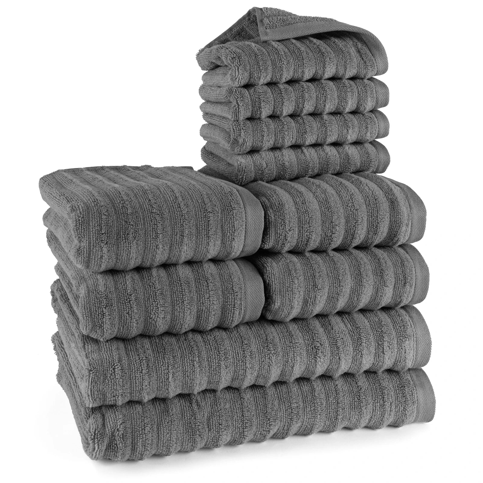 Handtuch Sets "Waves" - Anthrazit / 4x30x50 + 4x50x100 + 2x70x140 cm Pure Label