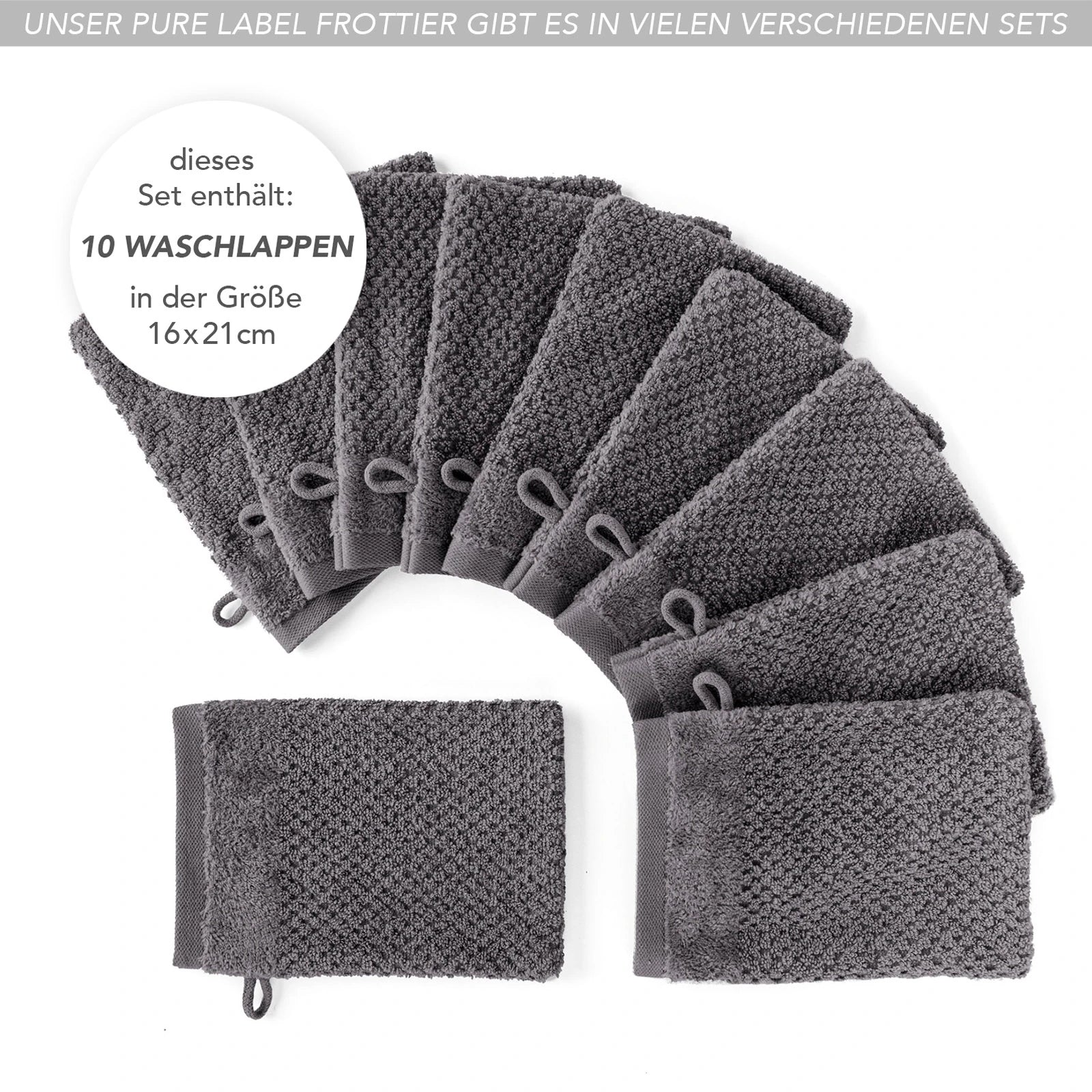 Waschlappen "Popcorn" - Anthrazit / 4x 16x21cm Pure Label