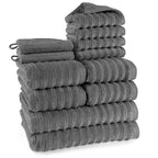 Handtuch Sets "Waves" - Anthrazit / 4x30x50 + 4x50x100 + 2x70x140 cm Pure Label
