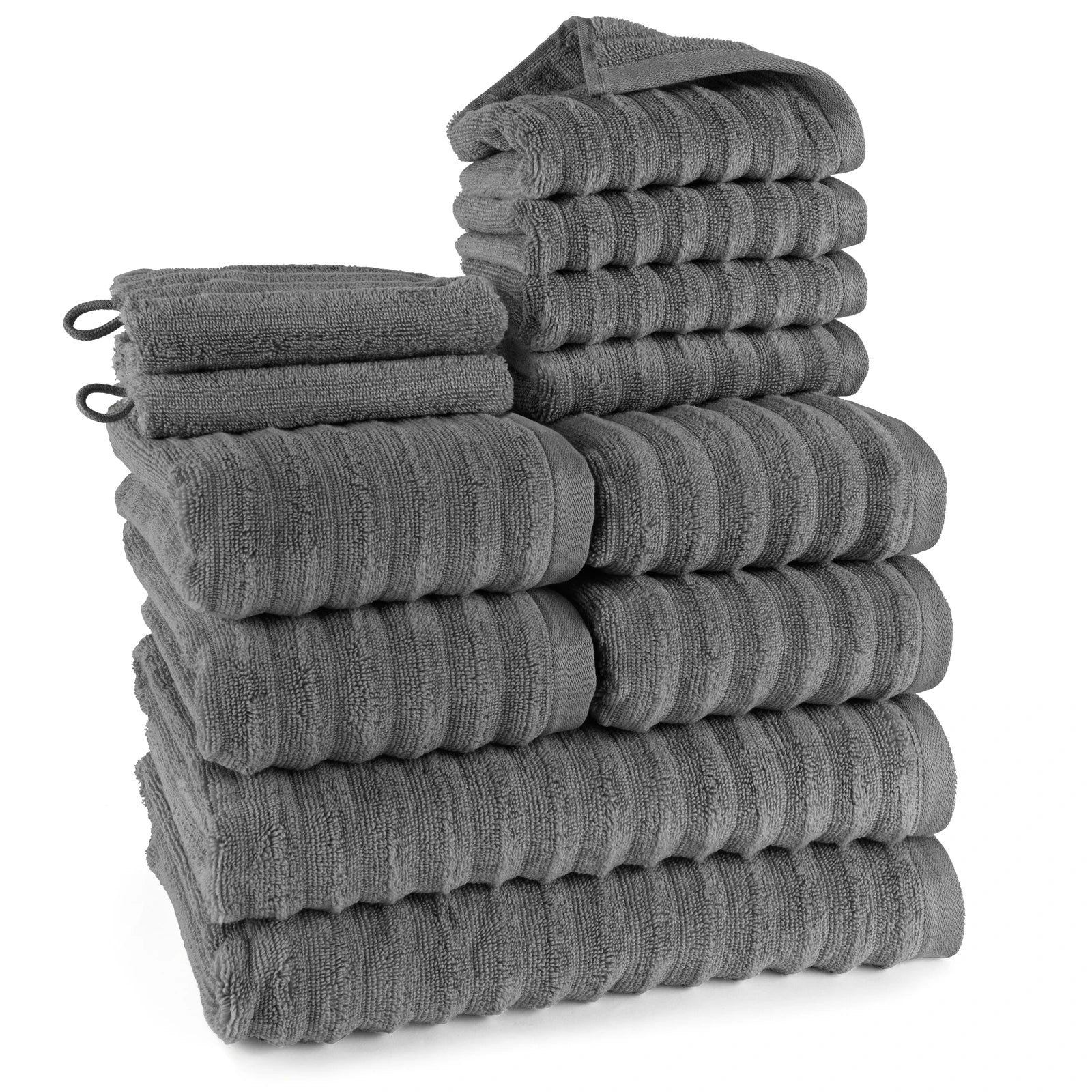 Handtuch Sets "Waves" - Anthrazit / 4x30x50 + 4x50x100 + 2x70x140 cm Pure Label