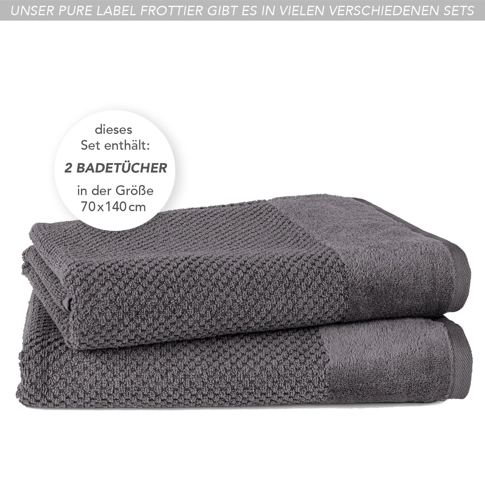 Duschtücher "Popcorn" - Anthrazit / 2x 70x140cm Pure Label
