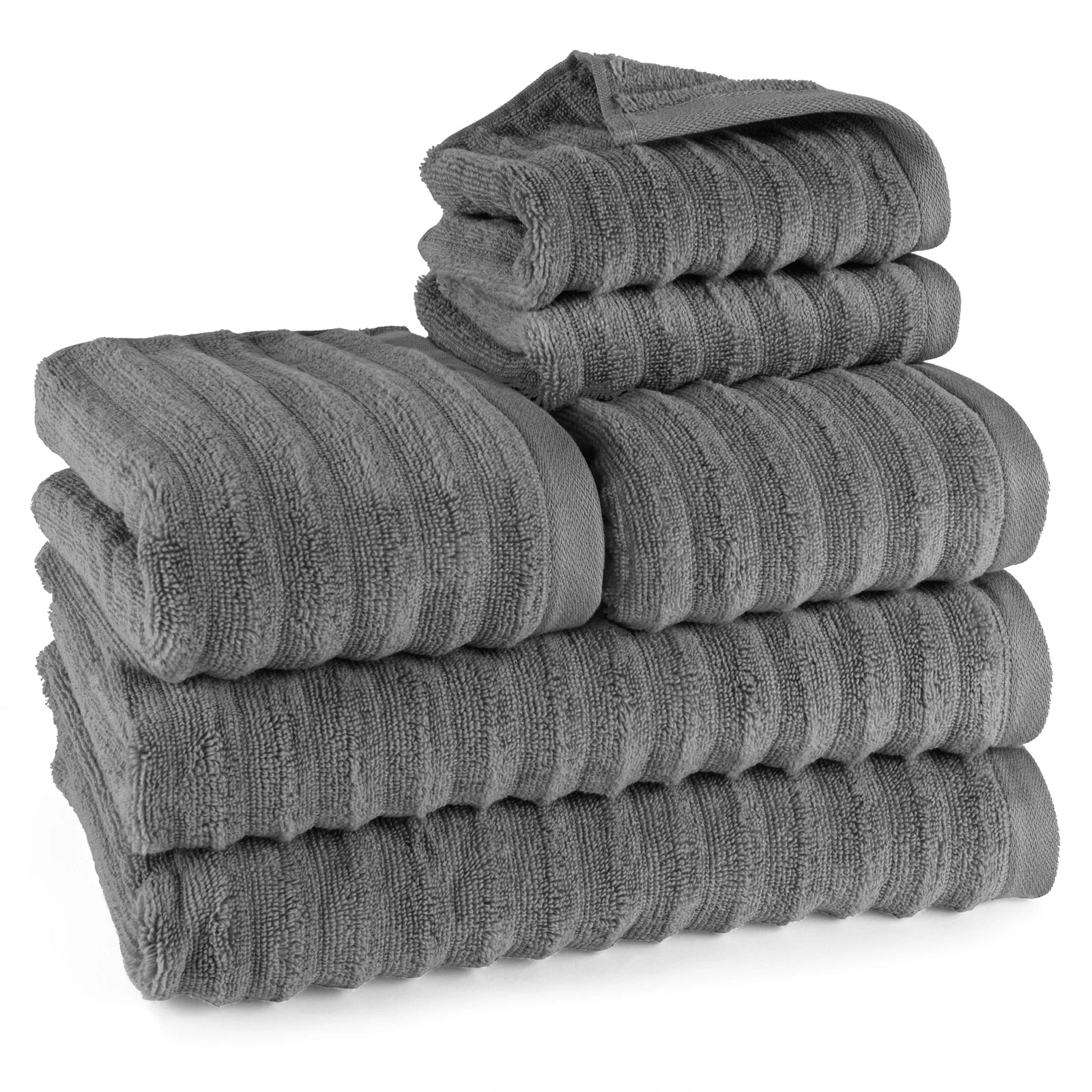 Handtuch Sets "Waves" - Anthrazit / 4x30x50 + 4x50x100 + 2x70x140 cm Pure Label