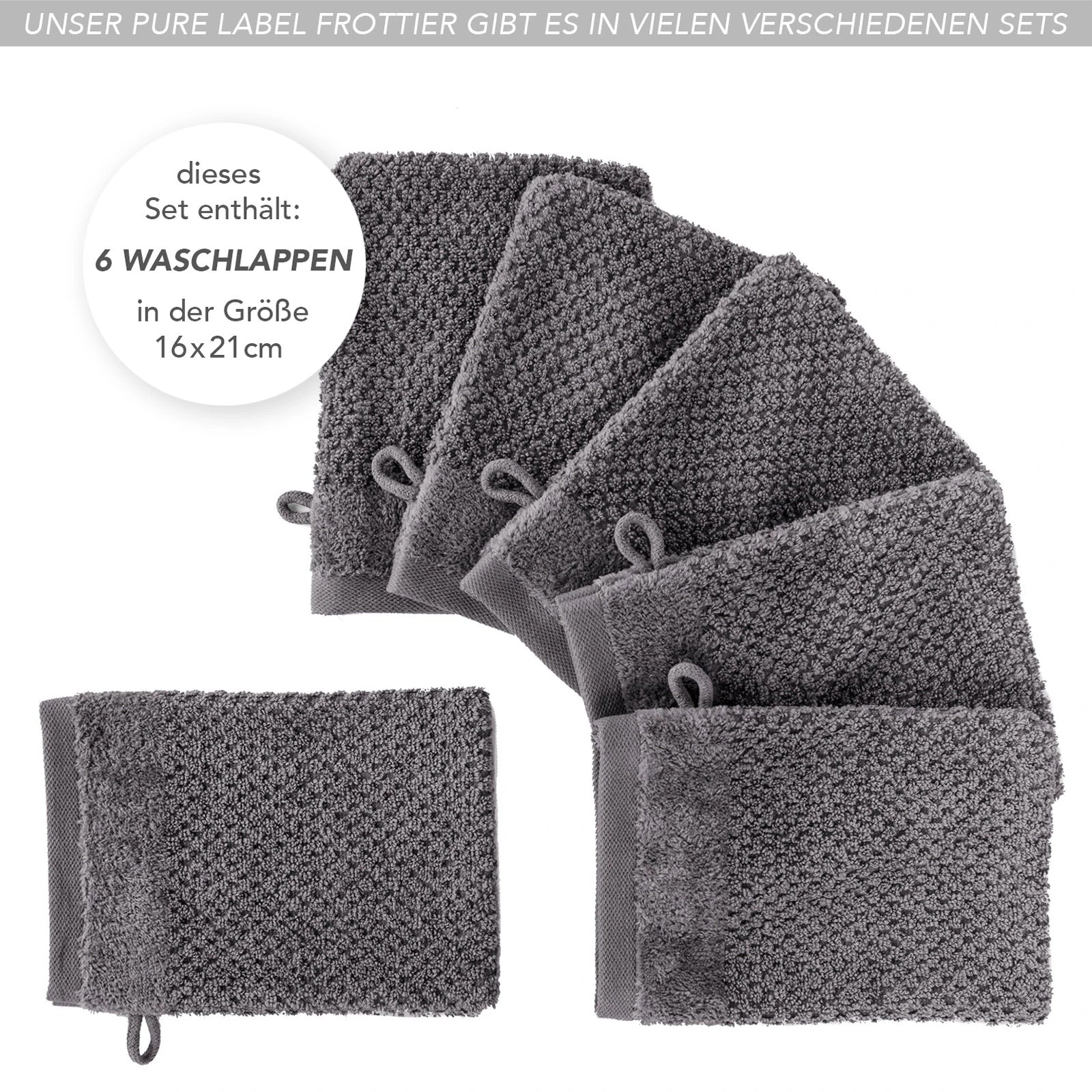 Waschlappen "Popcorn" - Anthrazit / 4x 16x21cm Pure Label