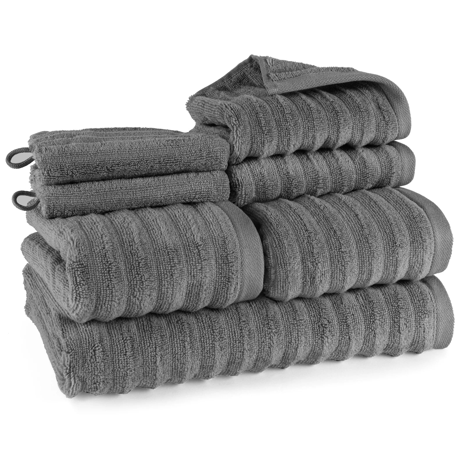 Handtuch Sets "Waves" - Anthrazit / 4x30x50 + 4x50x100 + 2x70x140 cm Pure Label