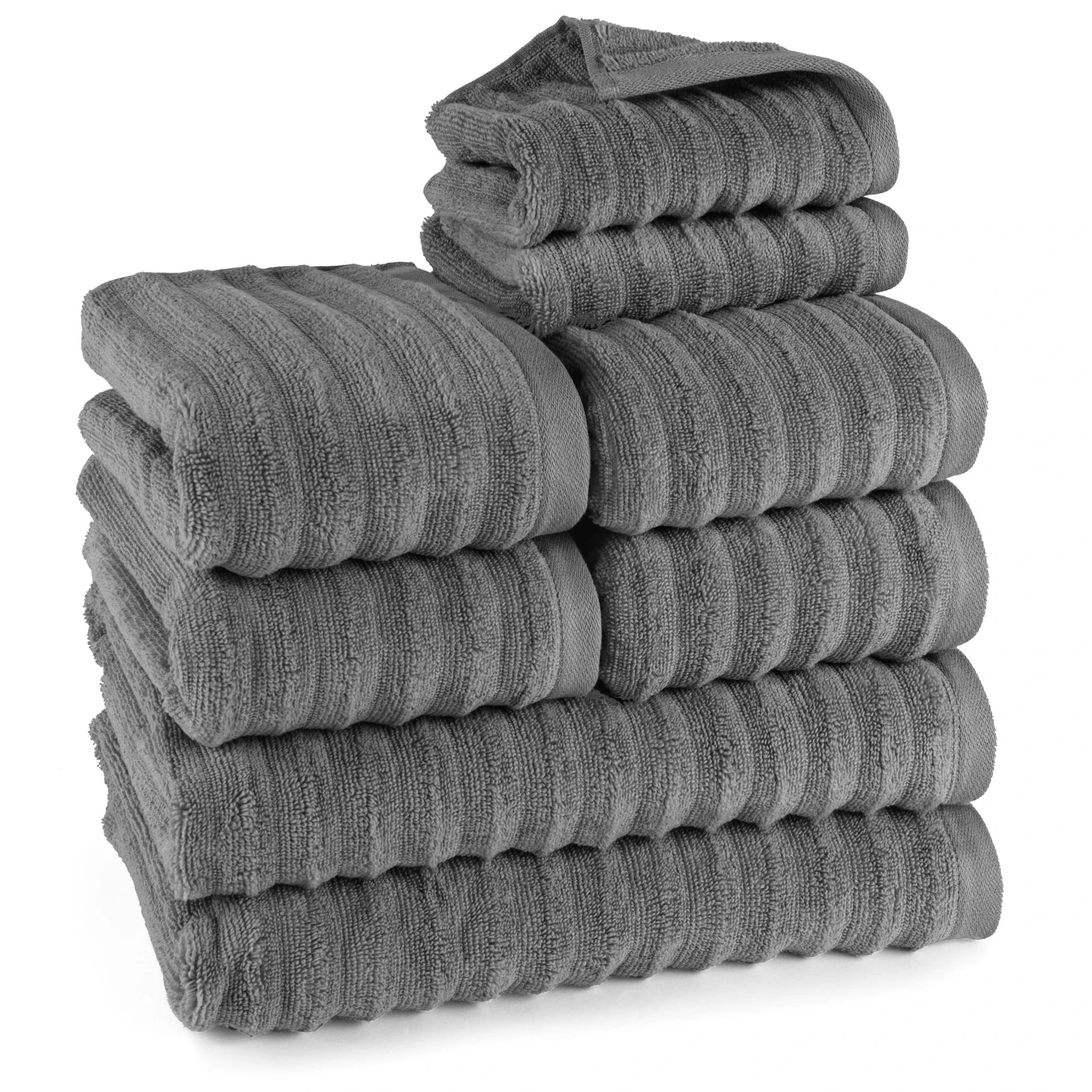 Handtuch Sets "Waves" - Anthrazit / 4x30x50 + 4x50x100 + 2x70x140 cm Pure Label