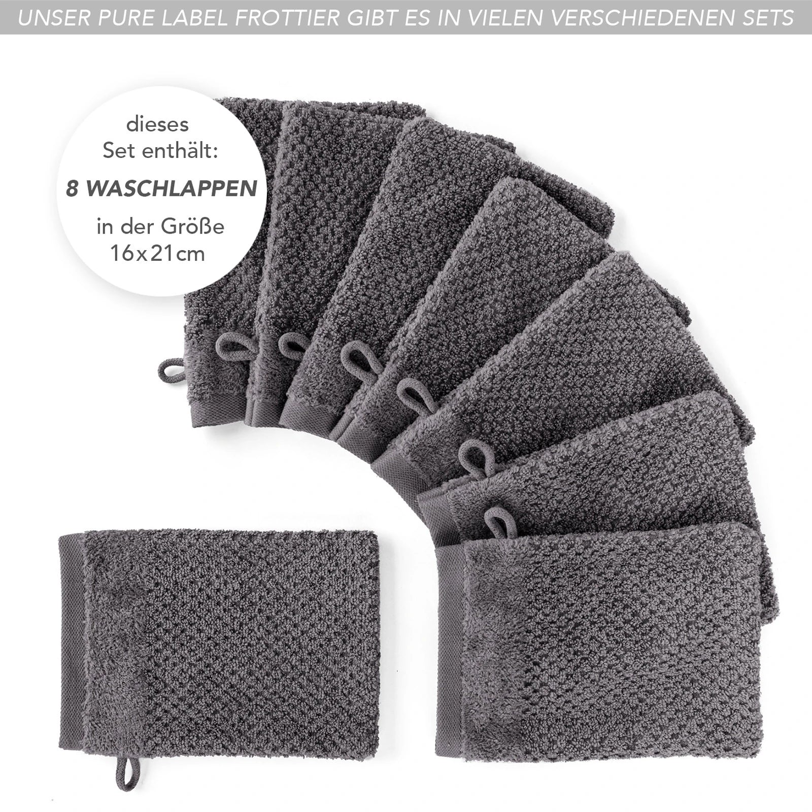 Waschlappen "Popcorn" - Anthrazit / 4x 16x21cm Pure Label