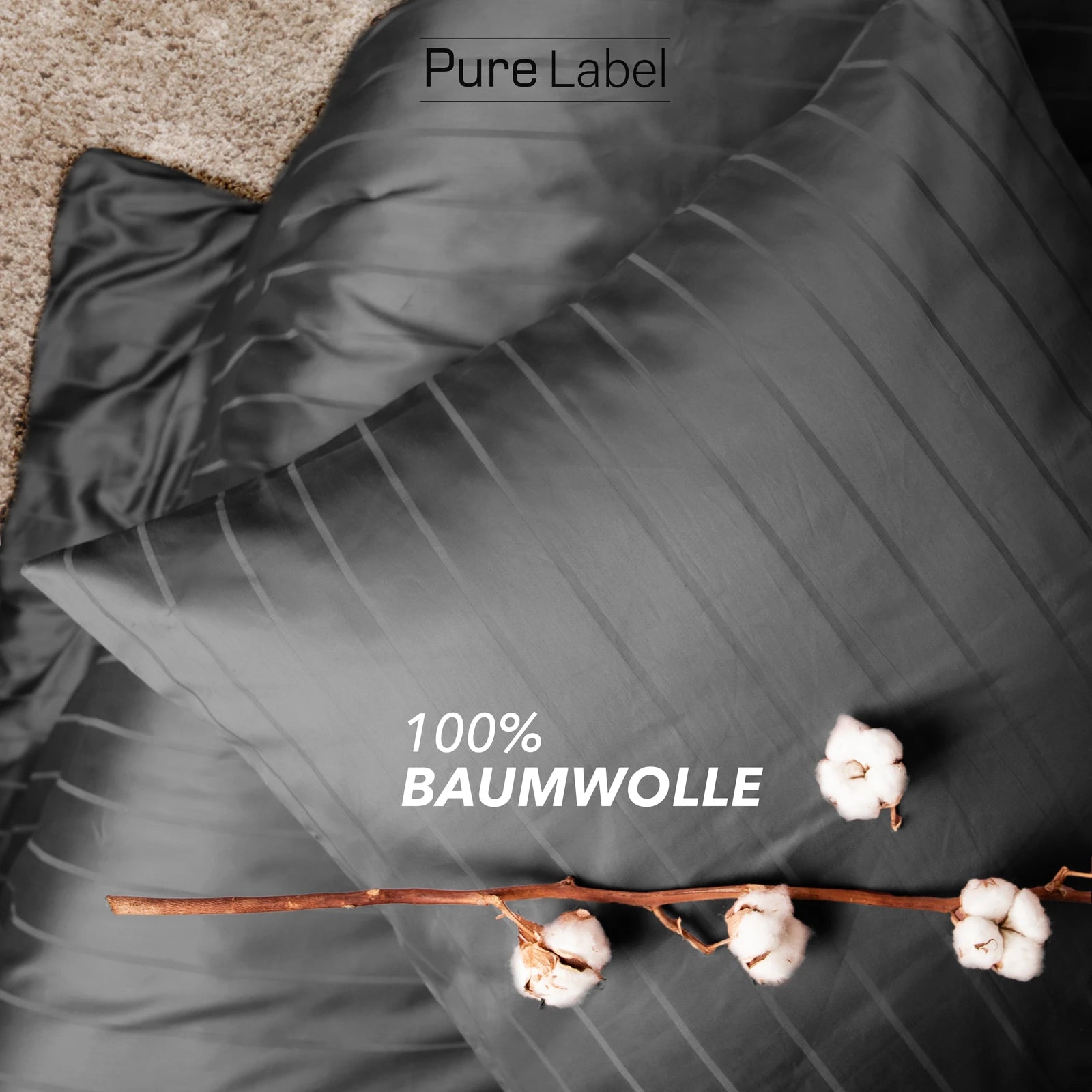 Bettwäsche Mako Satin mit Streifen - Anthrazit - 2x135x200 + 2x80x80cm