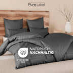 Bettwäsche Mako Satin mit Streifen - Anthrazit - 155x220 + 40x80cm