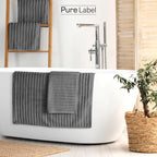 Handtuch Sets "Waves" - Anthrazit / 4x30x50 + 4x50x100 + 2x70x140 cm Pure Label