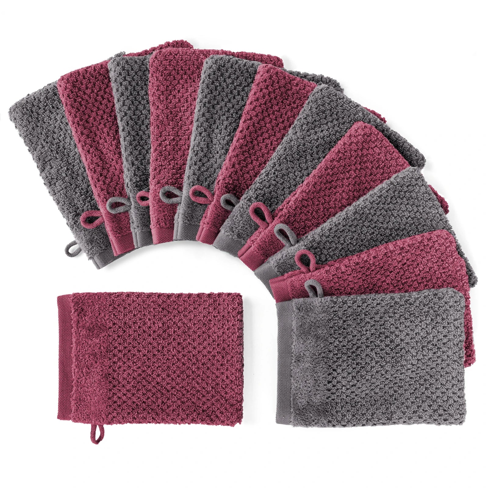 Handtuch Set "Popcorn" - Anthrazit / Beere / 12tlg. 12x16x21cm Pure Label