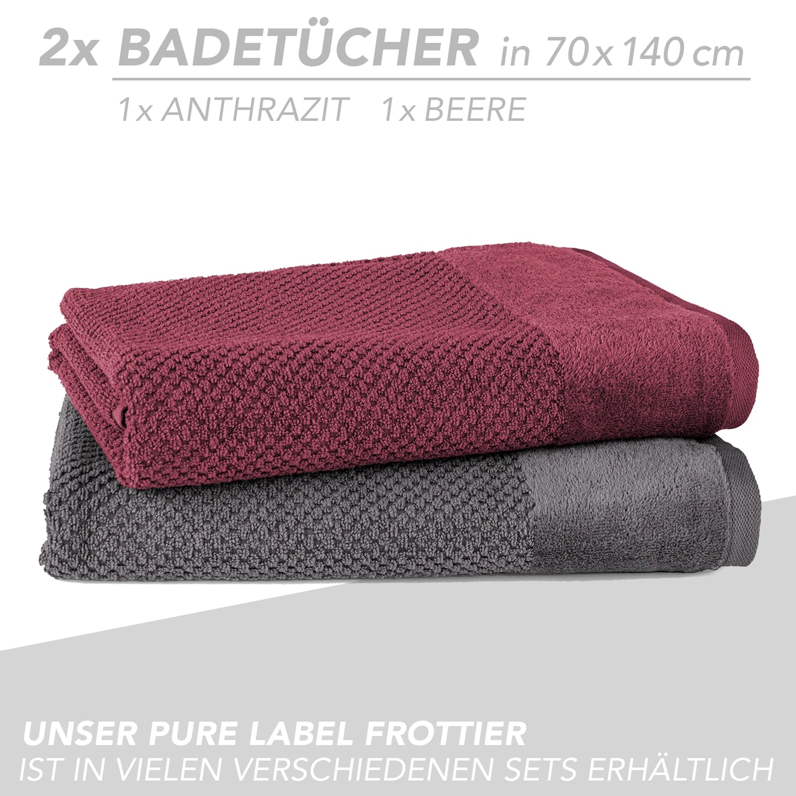 Handtuch Set "Popcorn" - Sableigrün / Stein / 2tlg. 2x70x140 cm Pure Label