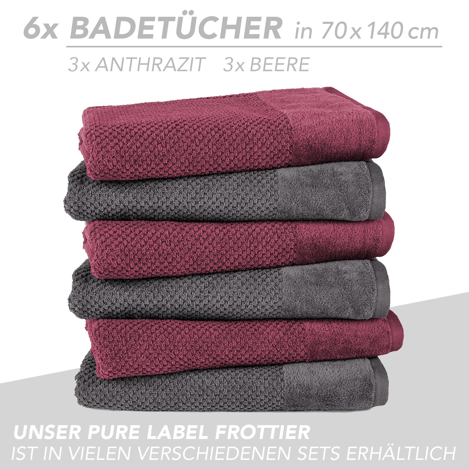Handtuch Set "Popcorn" - Sableigrün / Stein / 2tlg. 2x70x140 cm Pure Label