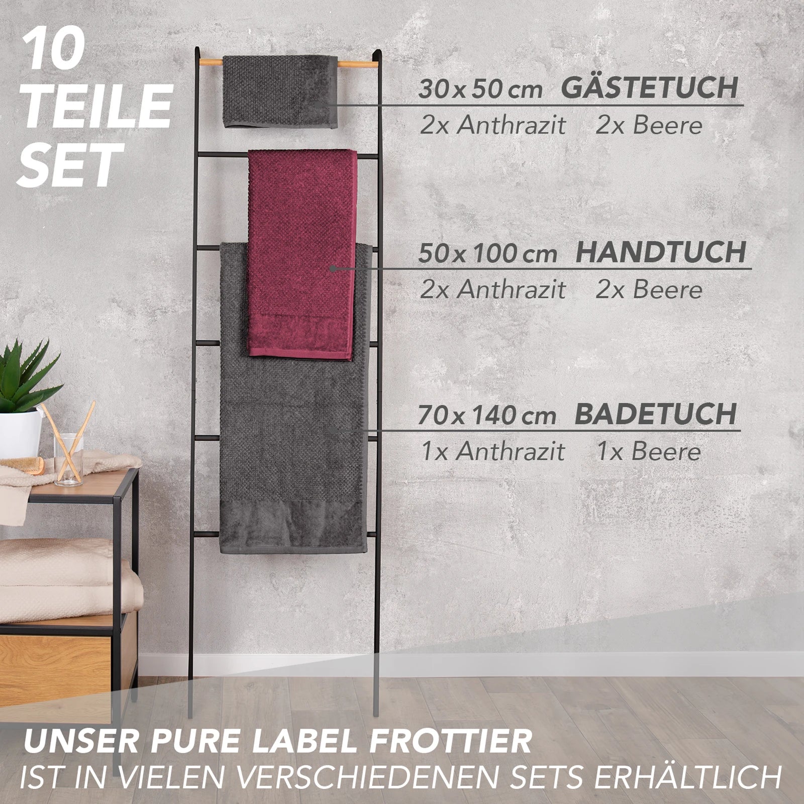 Handtuch Set "Popcorn" - Sableigrün / Stein / 2tlg. 2x70x140 cm Pure Label