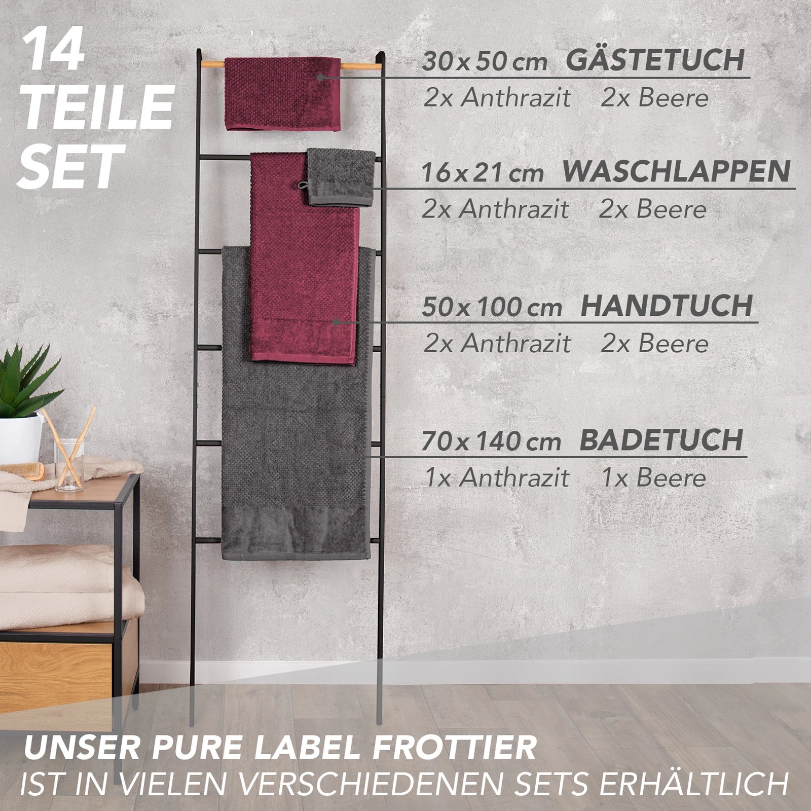 Handtuch Set "Popcorn" - Sableigrün / Stein / 2tlg. 2x70x140 cm Pure Label