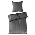 Bettwäsche Mako Satin mit Streifen - Anthrazit - 135x200 + 80x80cm