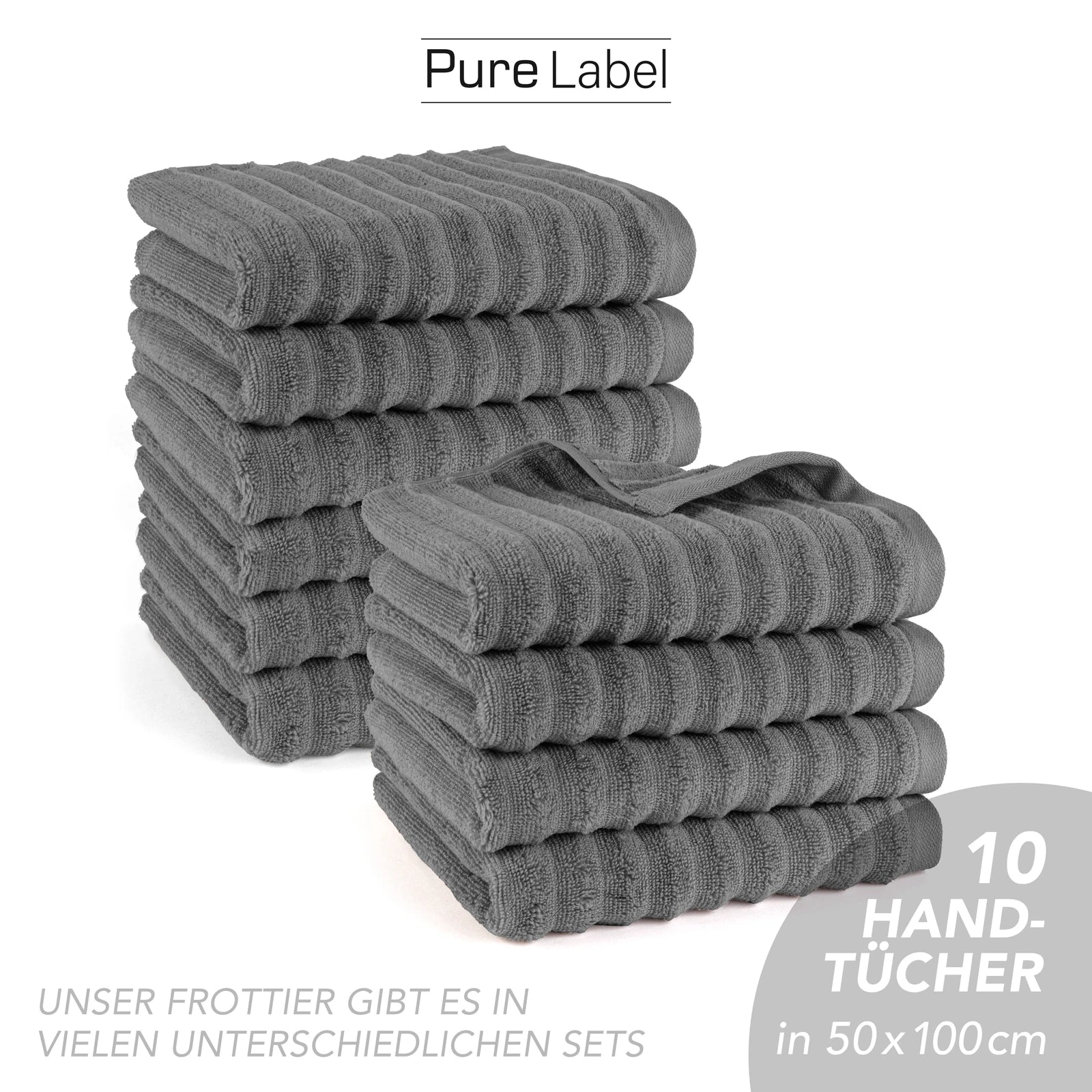 Handtuch "Waves" - Anthrazit / 4x 50x100cm Pure Label