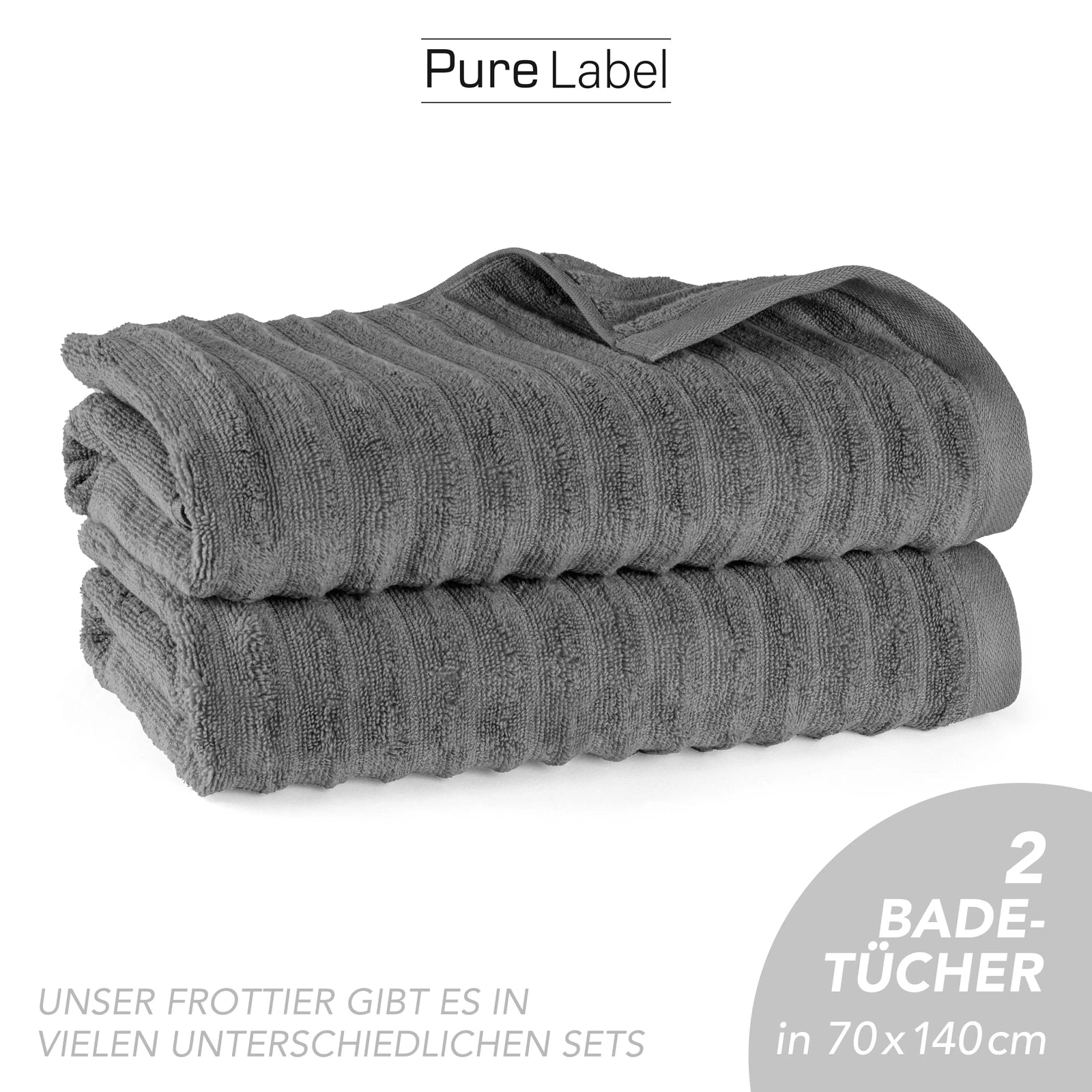 Duschtuch "Waves" - Anthrazit / 2x 70x140cm Pure Label