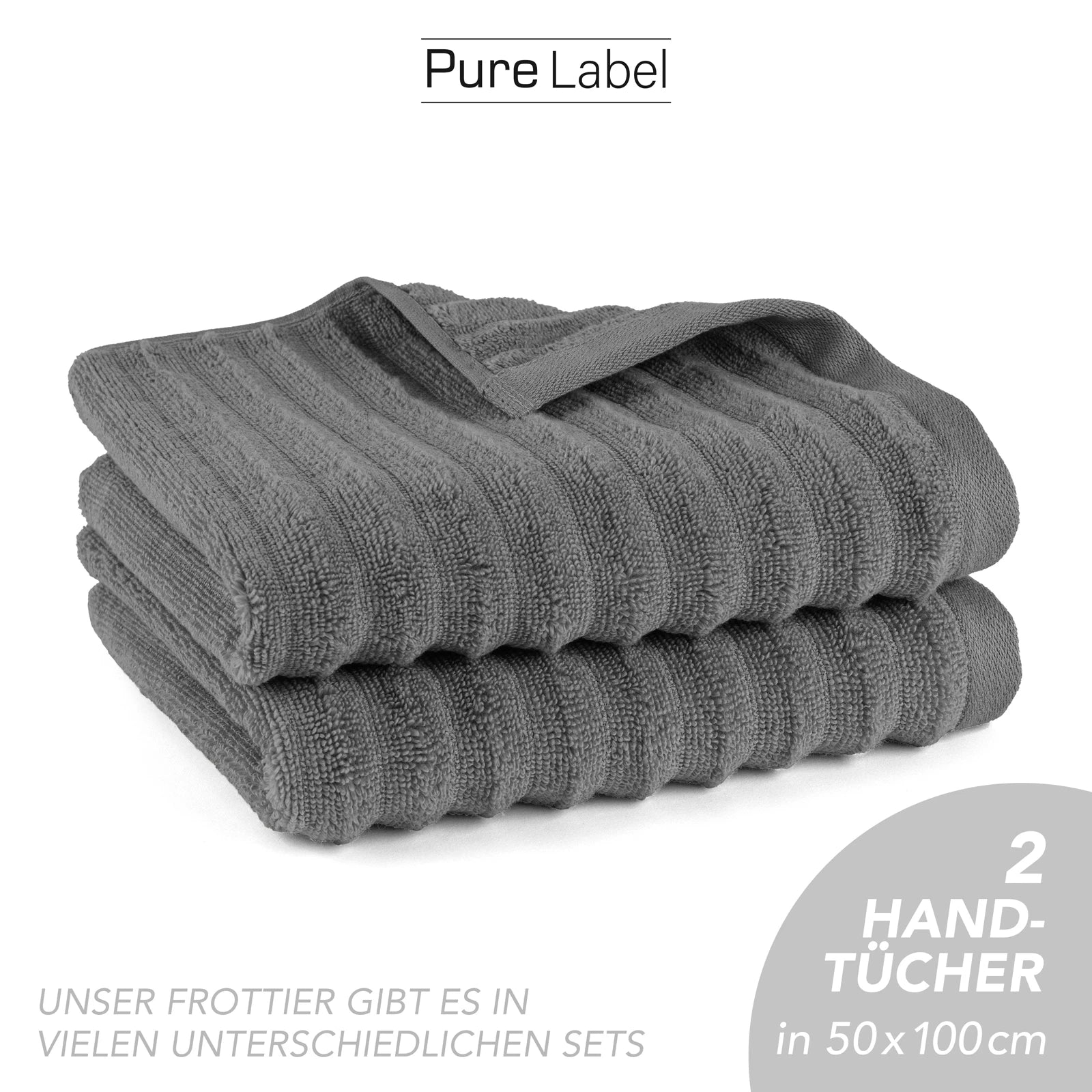 Handtuch "Waves" - Anthrazit / 4x 50x100cm Pure Label