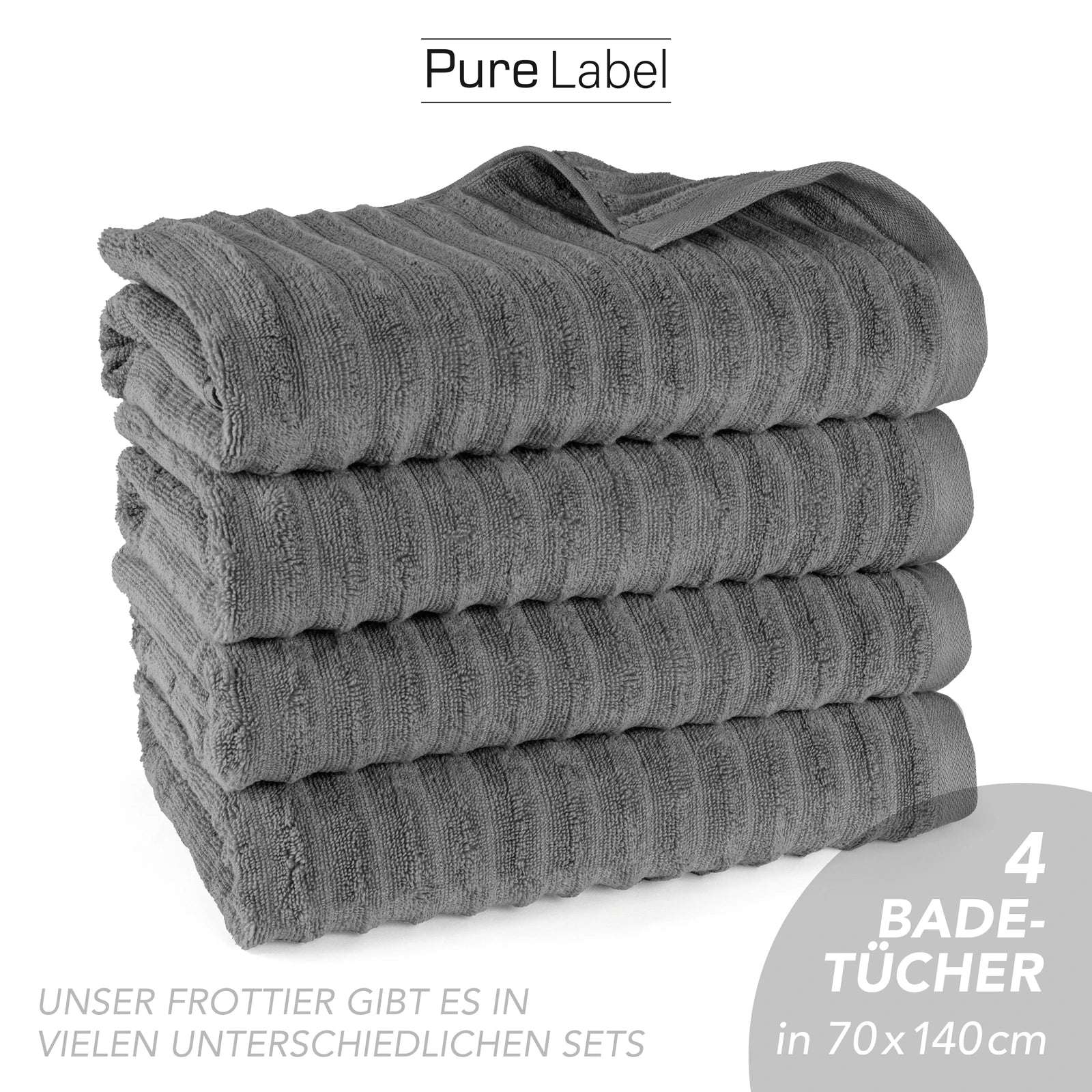 Duschtuch "Waves" - Anthrazit / 2x 70x140cm Pure Label