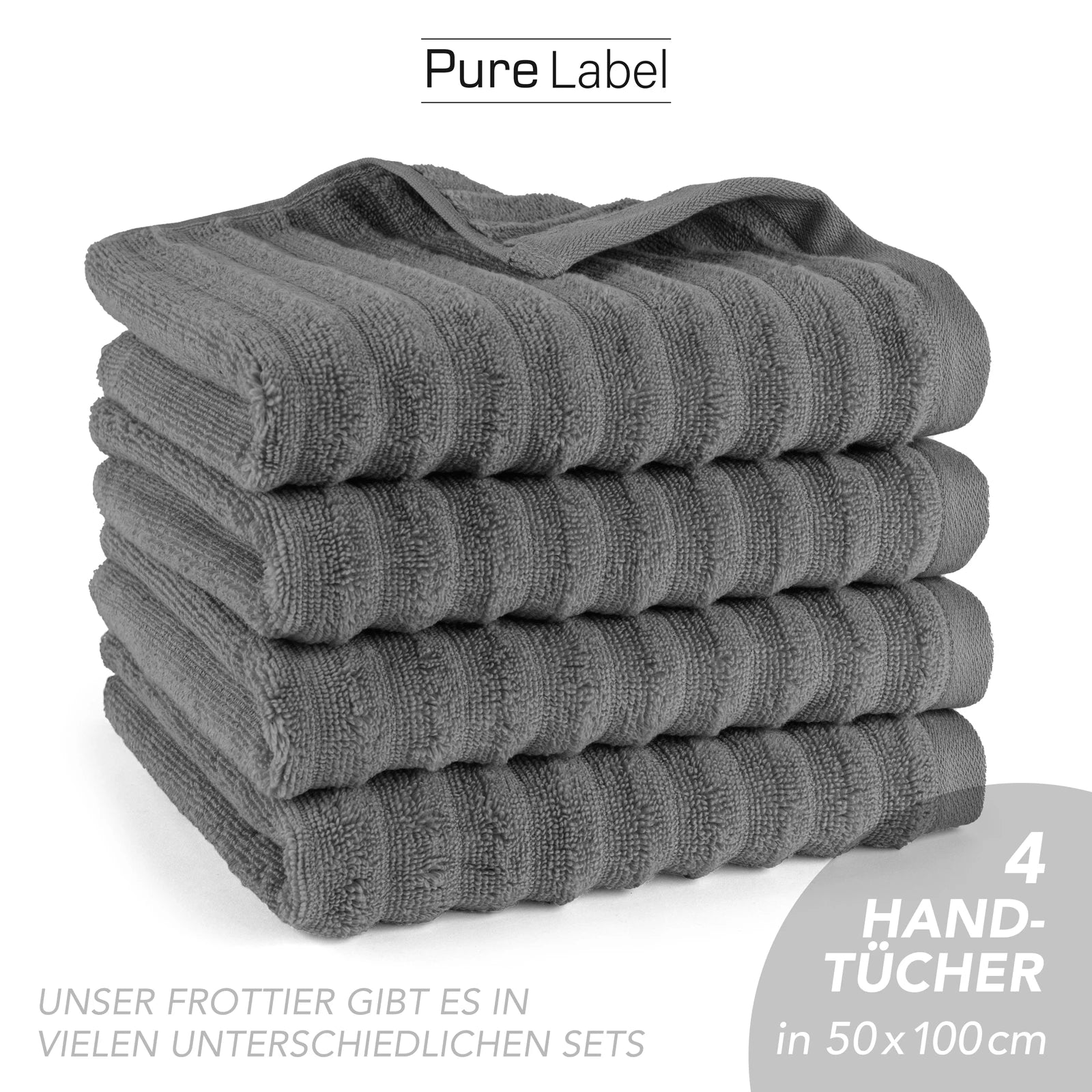 Handtuch "Waves" - Anthrazit / 4x 50x100cm Pure Label