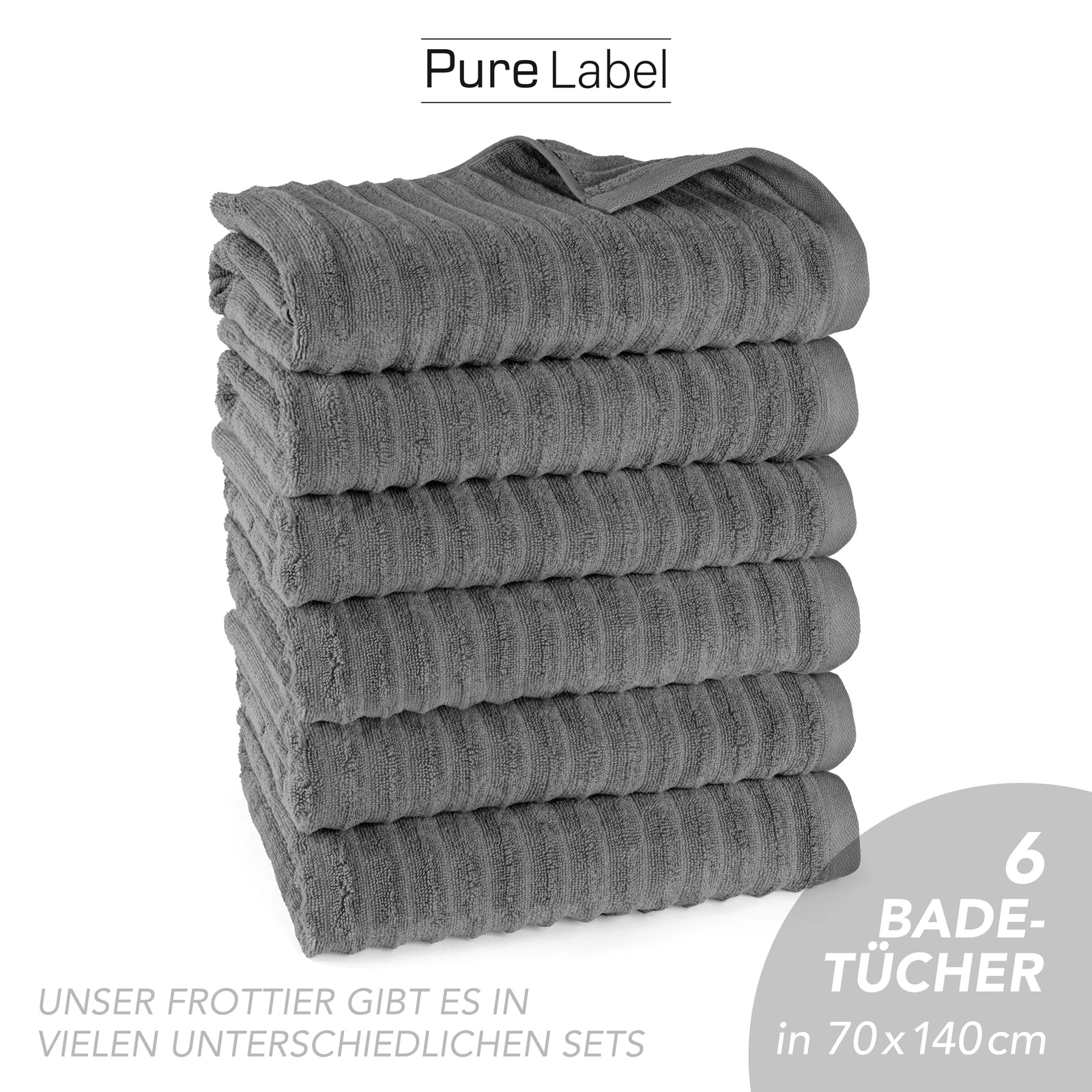 Duschtuch "Waves" - Anthrazit / 2x 70x140cm Pure Label