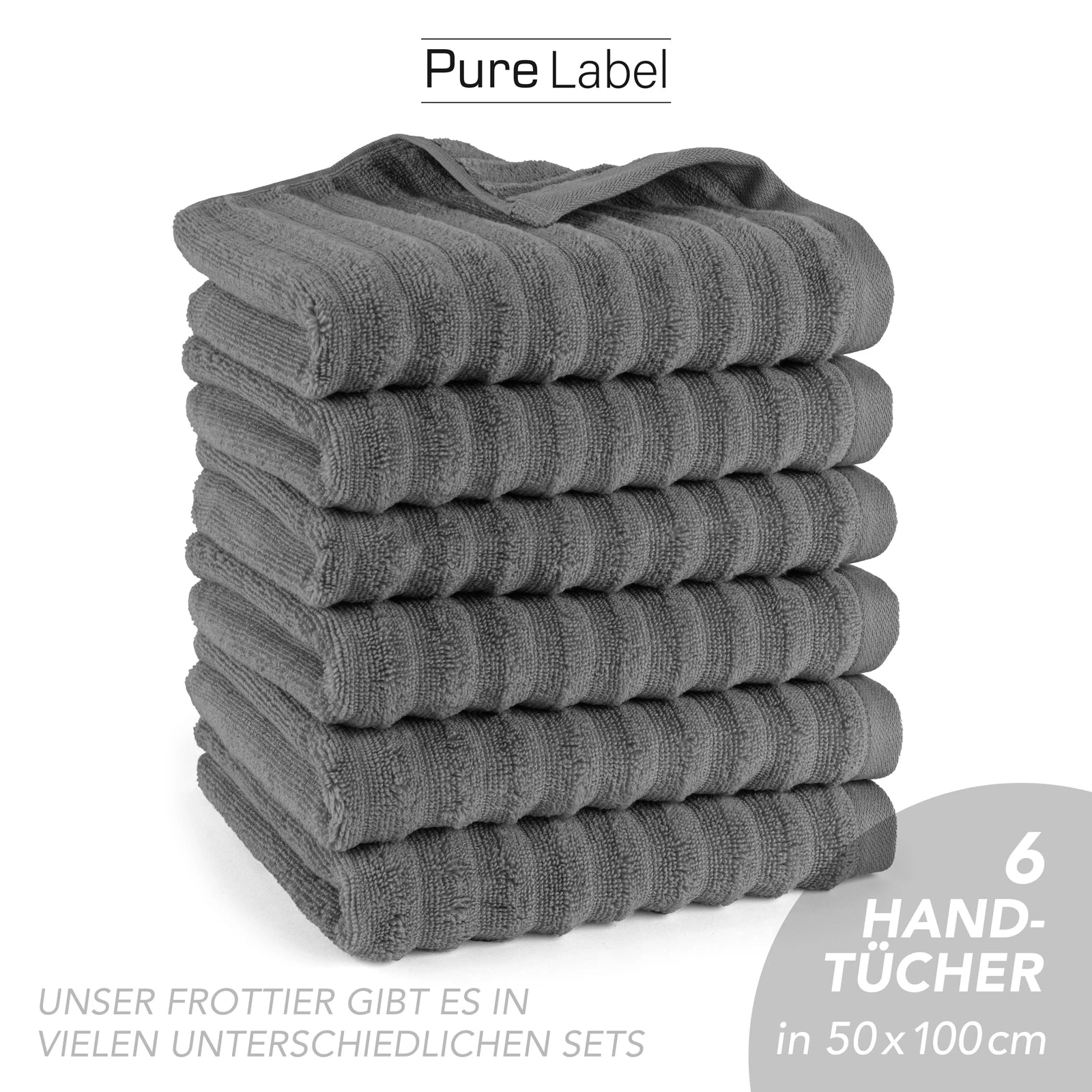 Handtuch "Waves" - Anthrazit / 4x 50x100cm Pure Label