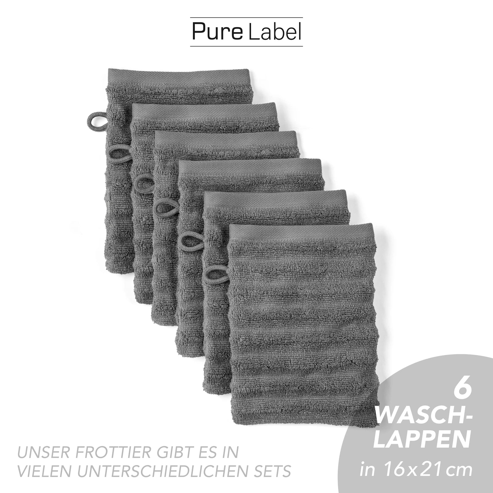 Waschlappen "Waves" - Anthrazit / 4x 16x21cm Pure Label