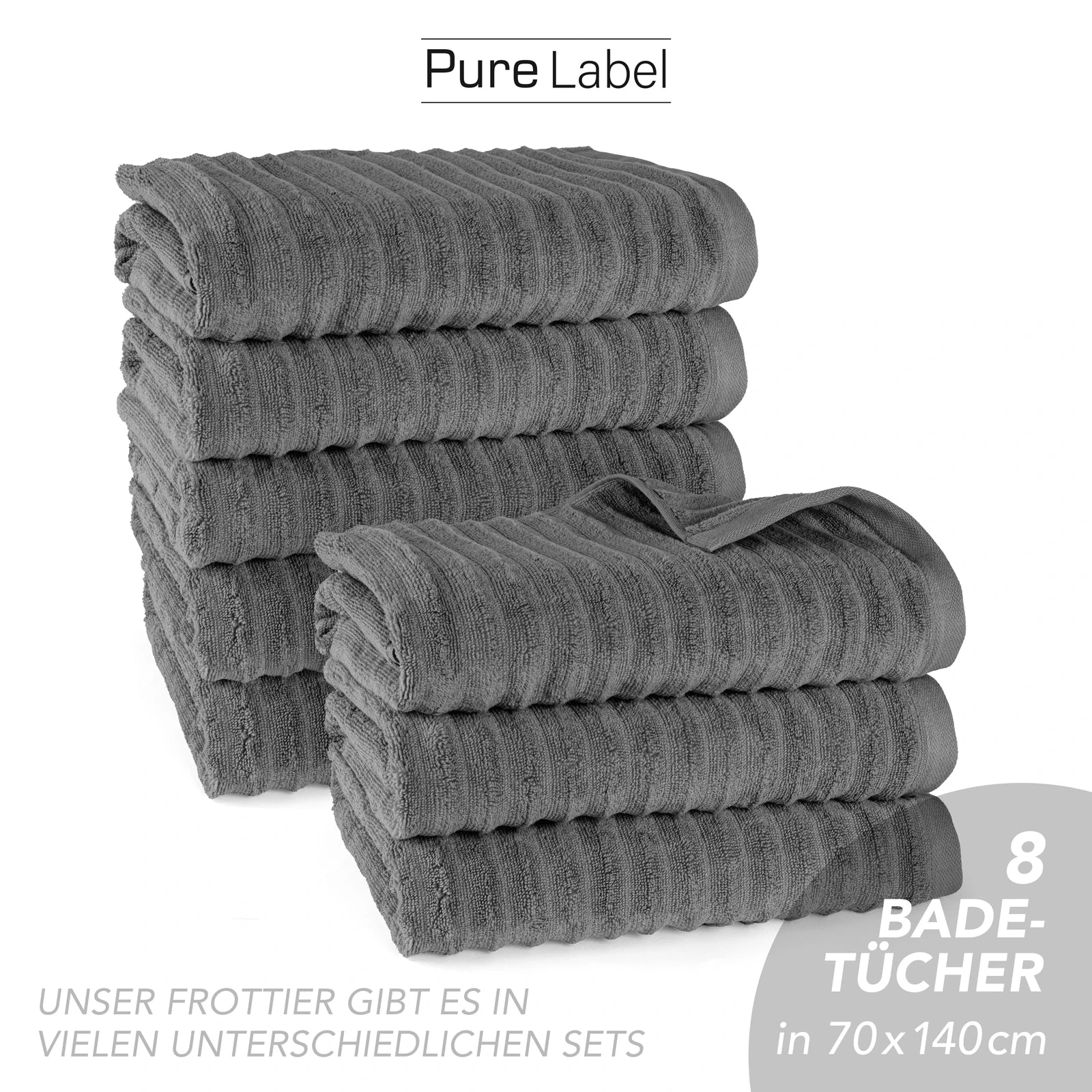 Duschtuch "Waves" - Anthrazit / 2x 70x140cm Pure Label