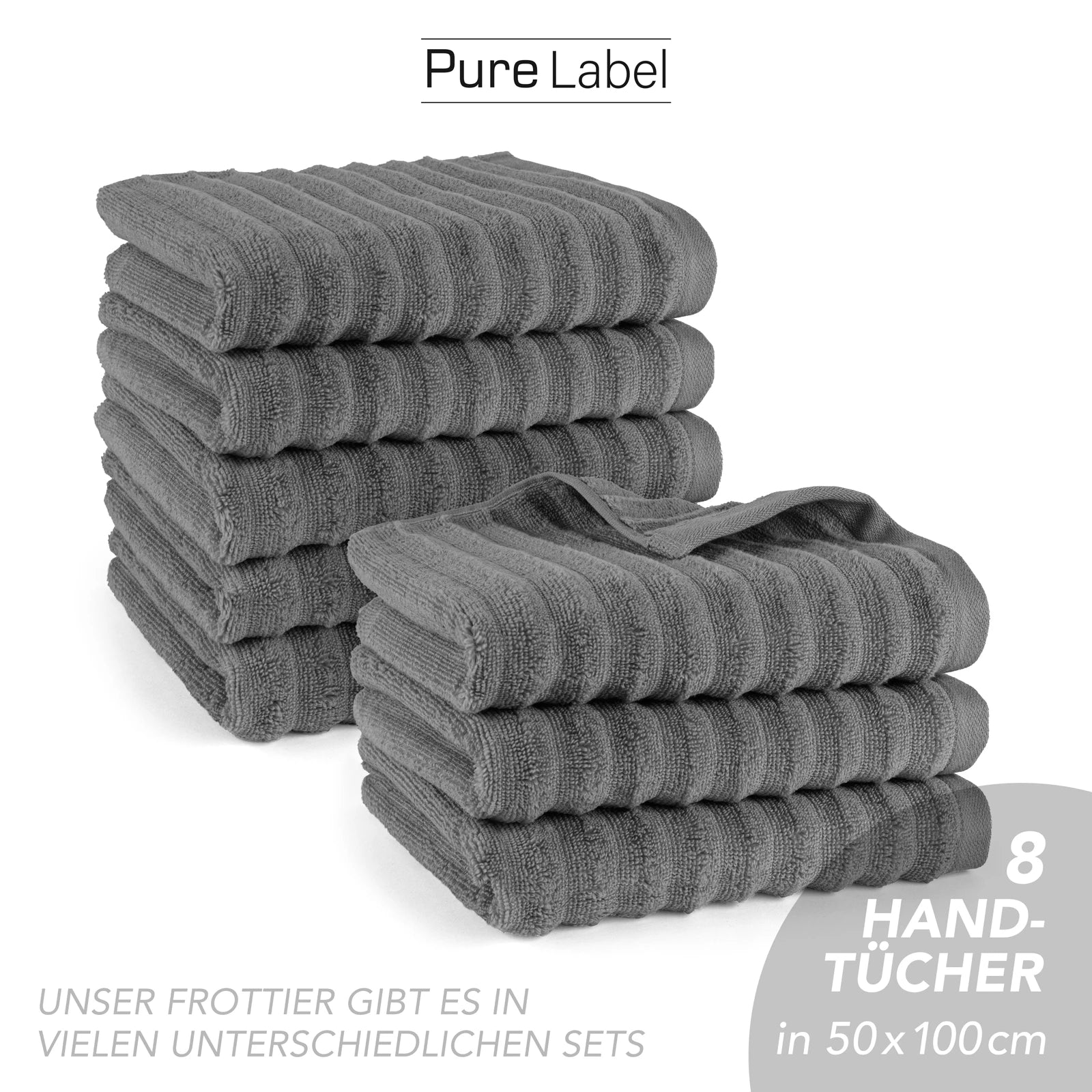 Handtuch "Waves" - Anthrazit / 4x 50x100cm Pure Label