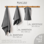 Handtuch Sets "Waves" - Anthrazit / 4x30x50 + 4x50x100 + 2x70x140 cm Pure Label
