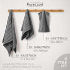 Handtuch Sets "Waves" - Anthrazit / 4x30x50 + 4x50x100 + 2x70x140 cm Pure Label