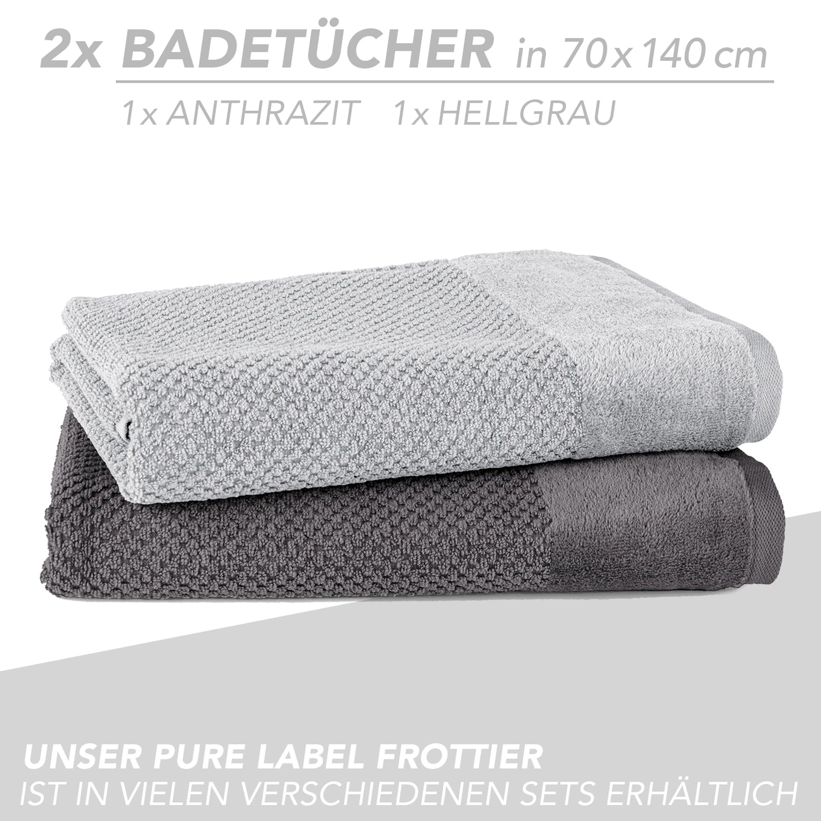 Handtuch Set "Popcorn" - Sableigrün / Stein / 2tlg. 2x70x140 cm Pure Label
