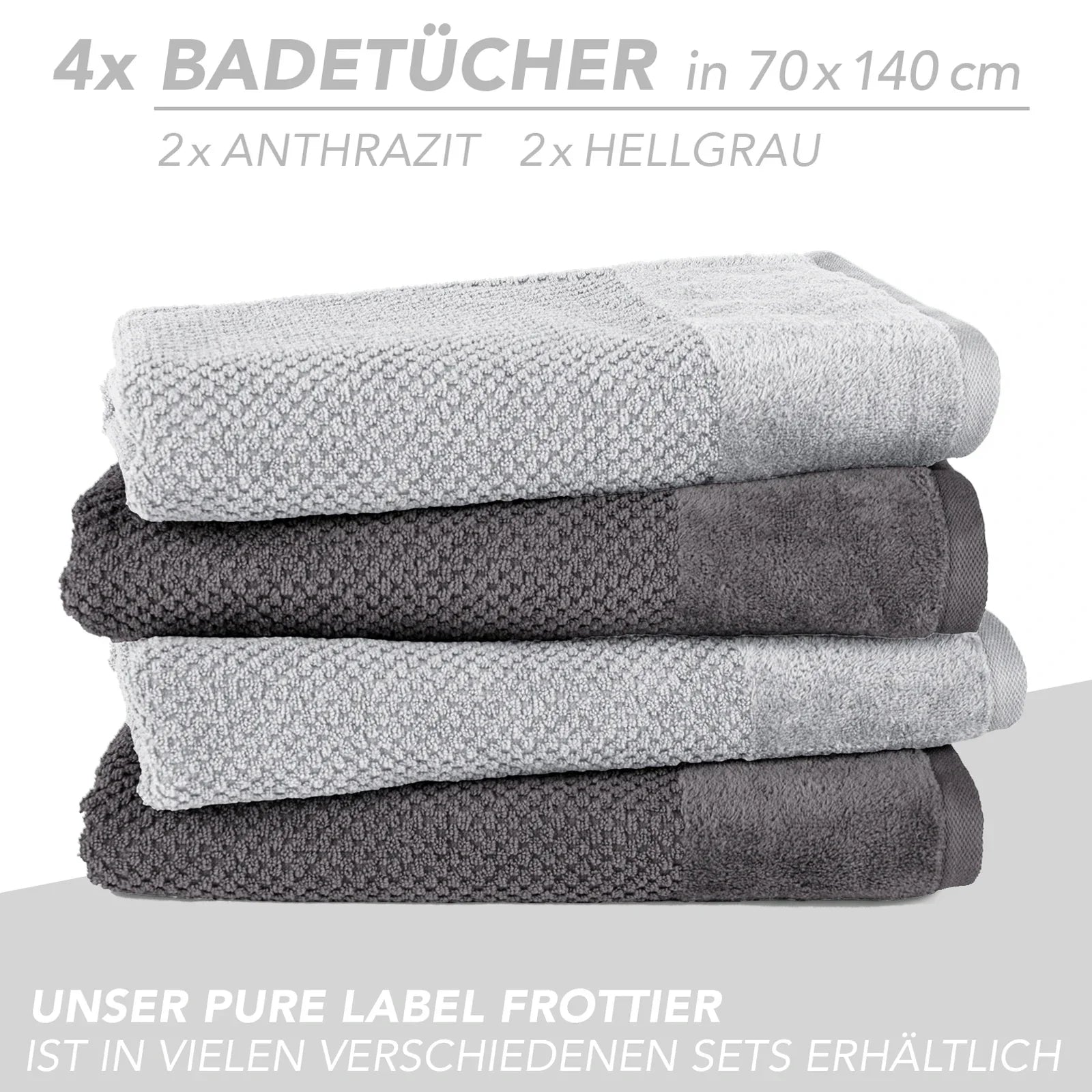 Handtuch Set "Popcorn" - Sableigrün / Stein / 2tlg. 2x70x140 cm Pure Label
