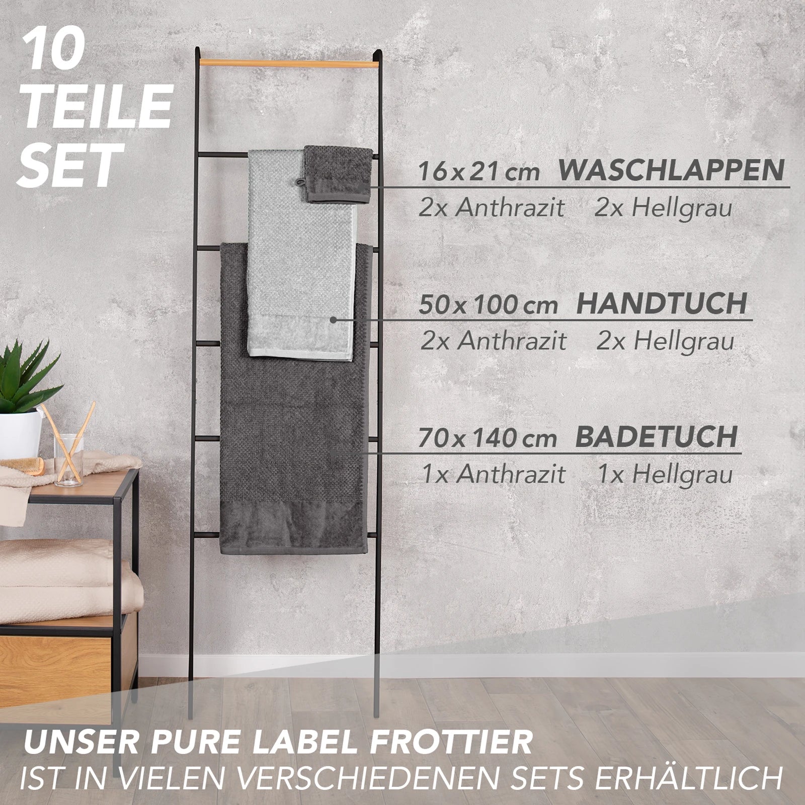 Handtuch Set "Popcorn" - Sableigrün / Stein / 2tlg. 2x70x140 cm Pure Label