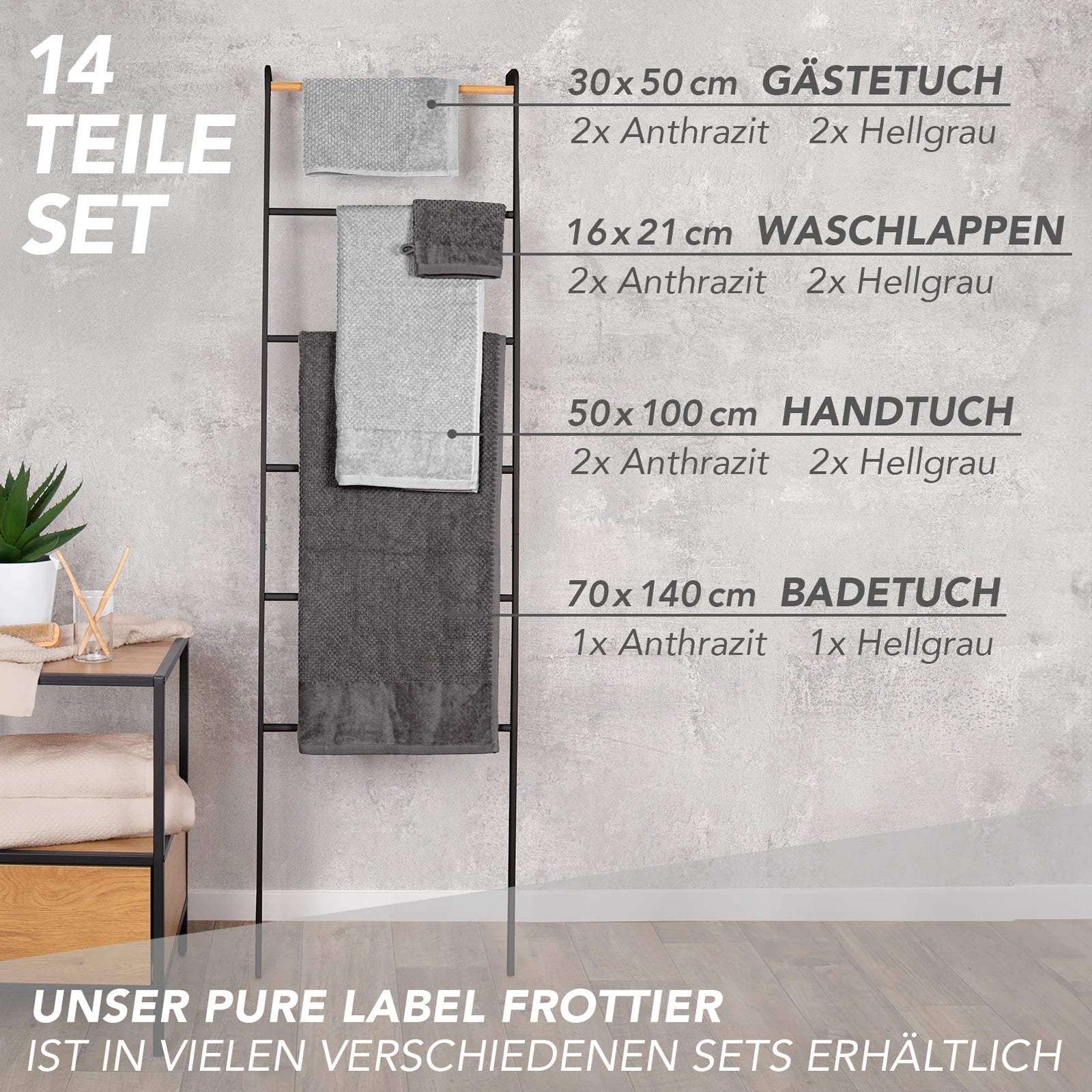Handtuch Set "Popcorn" - Sableigrün / Stein / 2tlg. 2x70x140 cm Pure Label