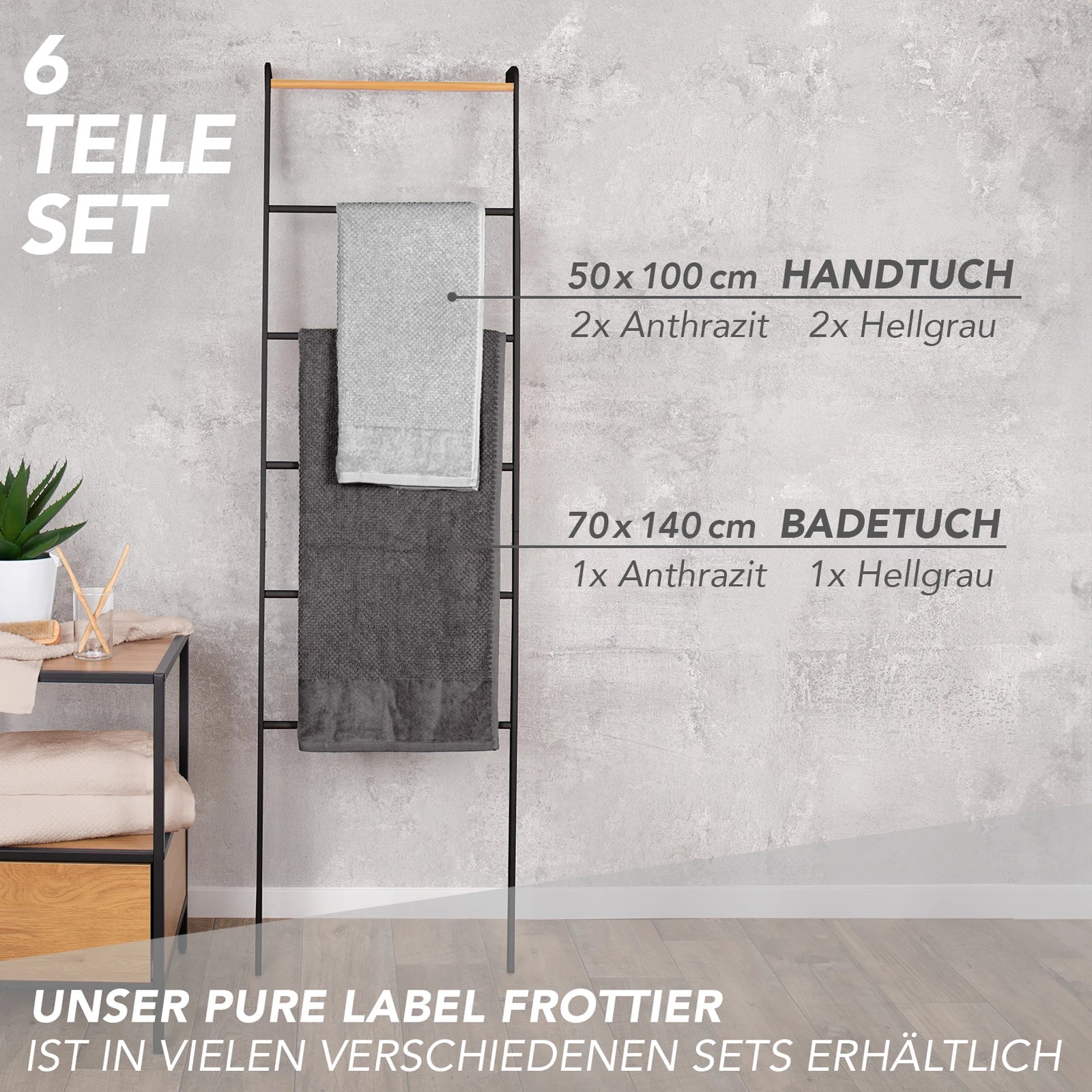 Handtuch Set "Popcorn" - Sableigrün / Stein / 2tlg. 2x70x140 cm Pure Label