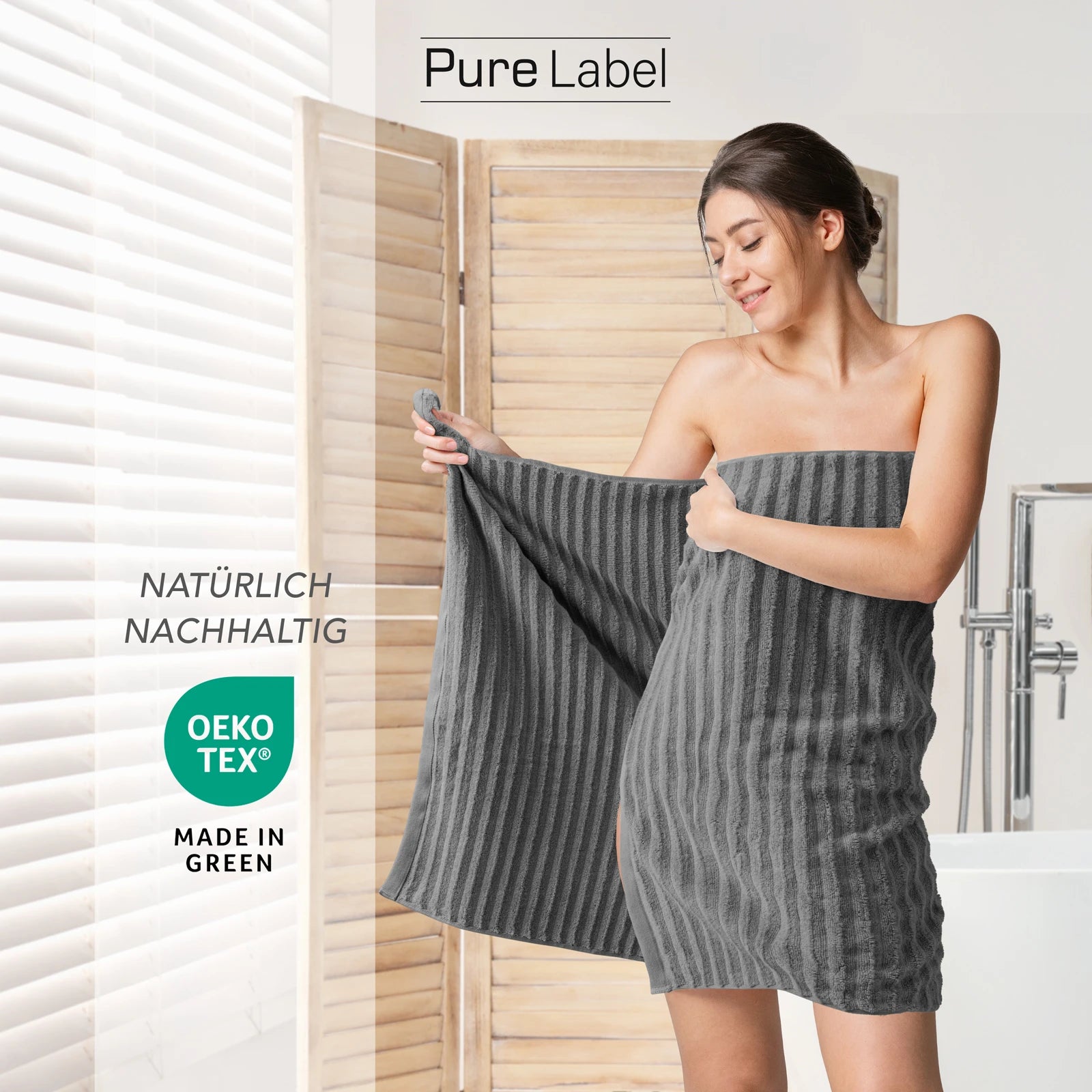 Duschtuch "Waves" - Anthrazit / 2x 70x140cm Pure Label