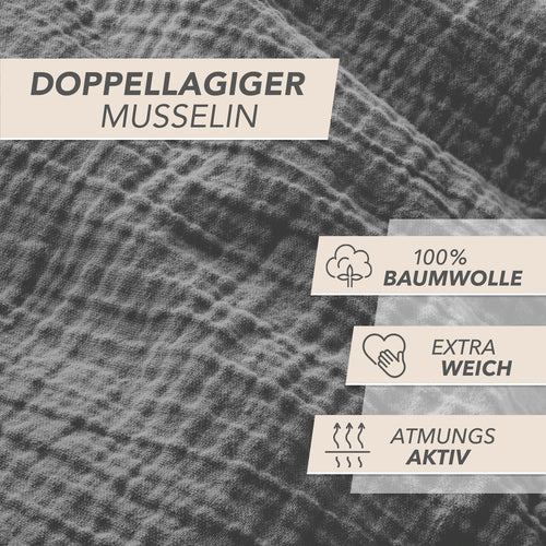 Musselin Kopfkissenbezug - Anthrazit - 40x80 cm