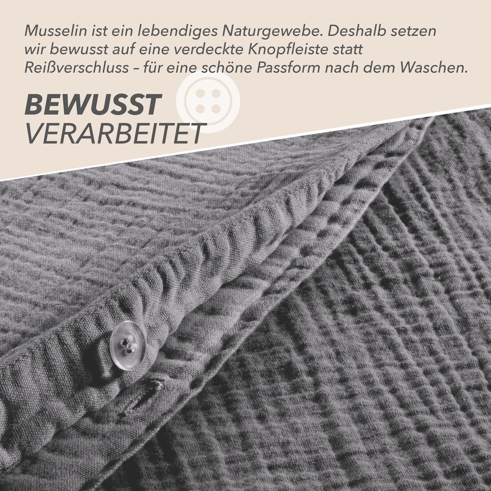 Musselin Bettwäsche Sets - Anthrazit - 2x155x220 + 2x80x80 cm