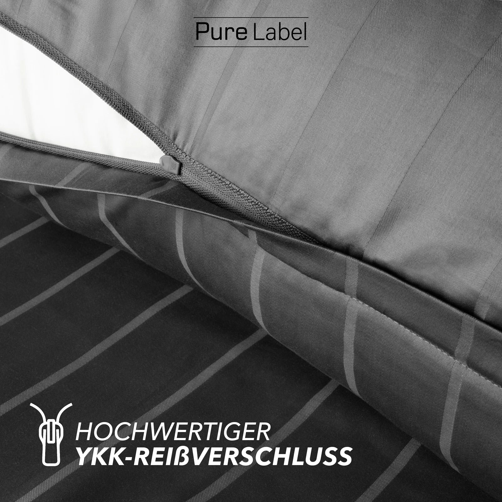 Bettwäsche Mako Satin mit Streifen - Anthrazit - 2x135x200 + 2x40x80cm