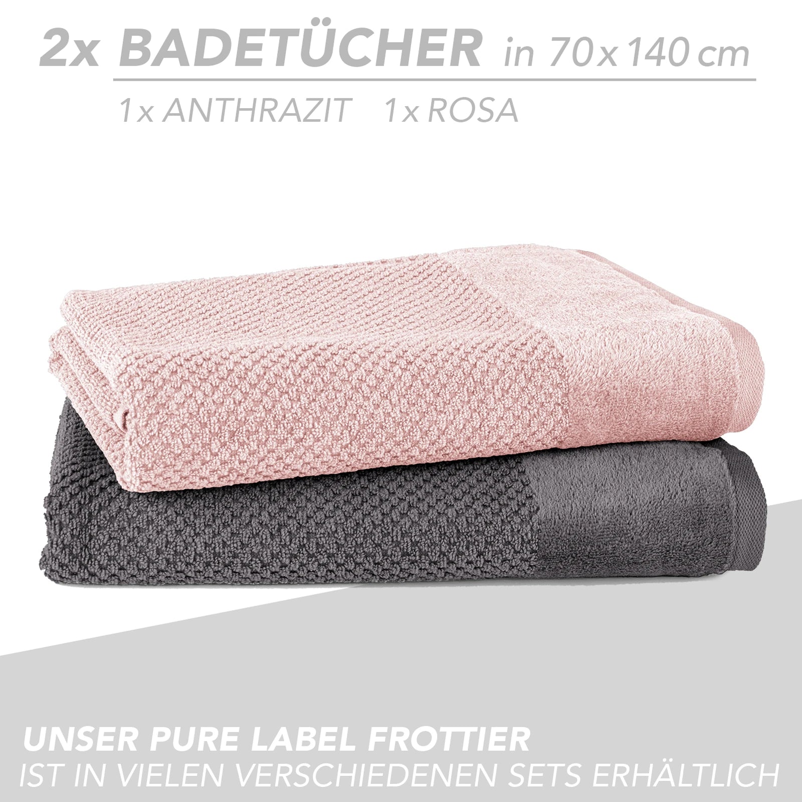 Handtuch Set "Popcorn" - Sableigrün / Stein / 2tlg. 2x70x140 cm Pure Label