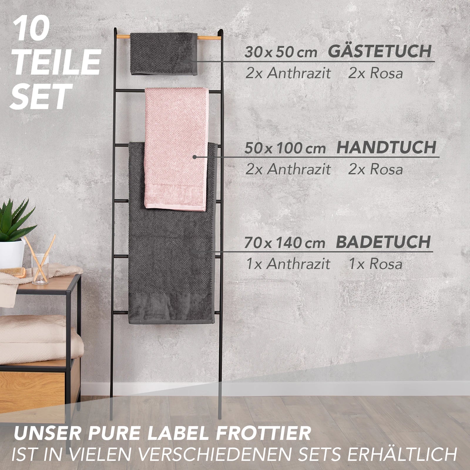 Handtuch Set "Popcorn" - Sableigrün / Stein / 2tlg. 2x70x140 cm Pure Label
