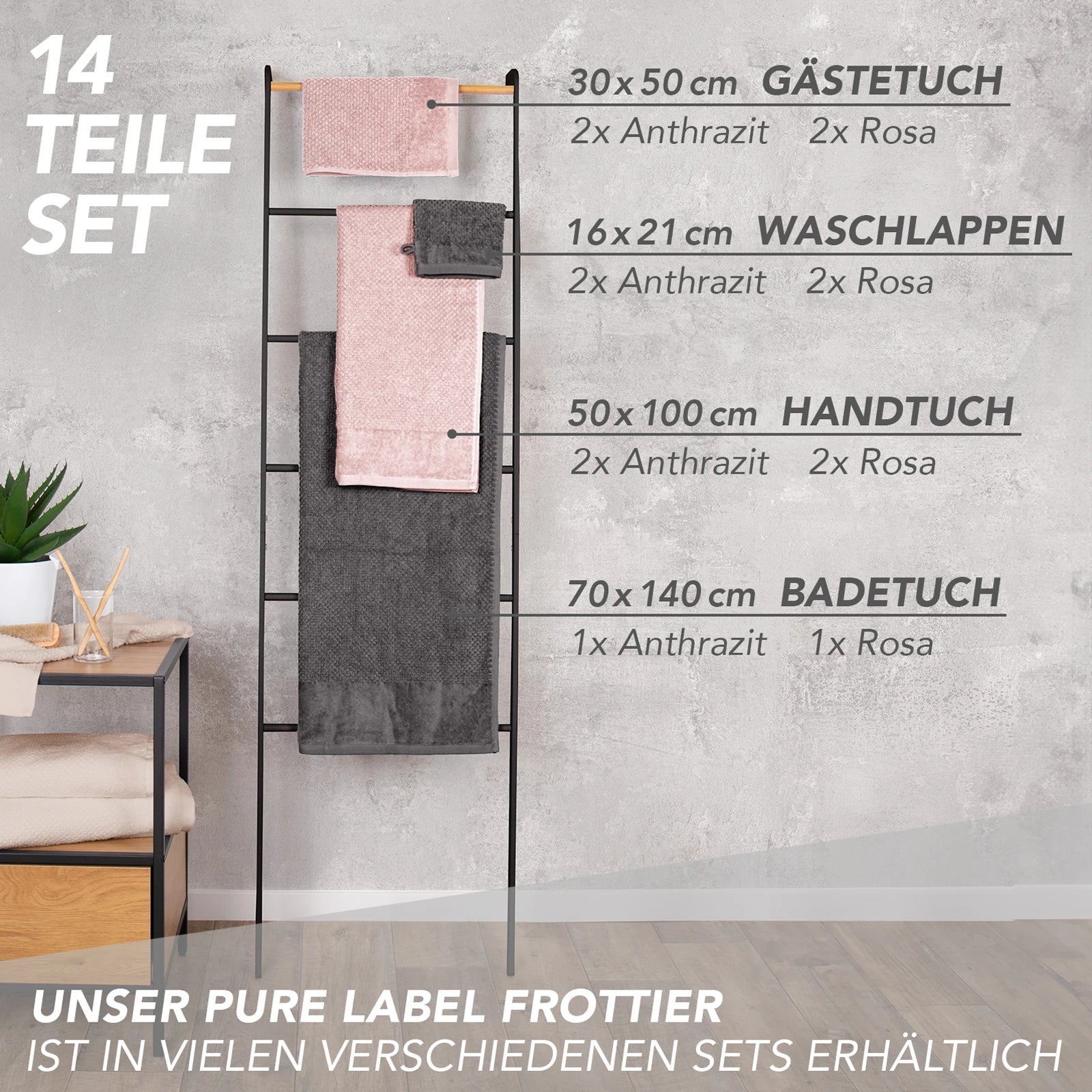 Handtuch Set "Popcorn" - Sableigrün / Stein / 2tlg. 2x70x140 cm Pure Label