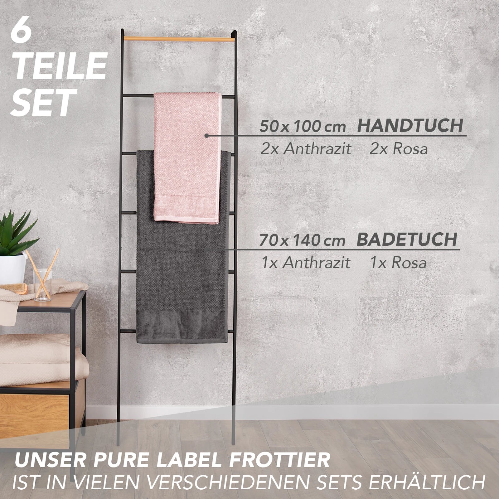 Handtuch Set "Popcorn" - Sableigrün / Stein / 2tlg. 2x70x140 cm Pure Label