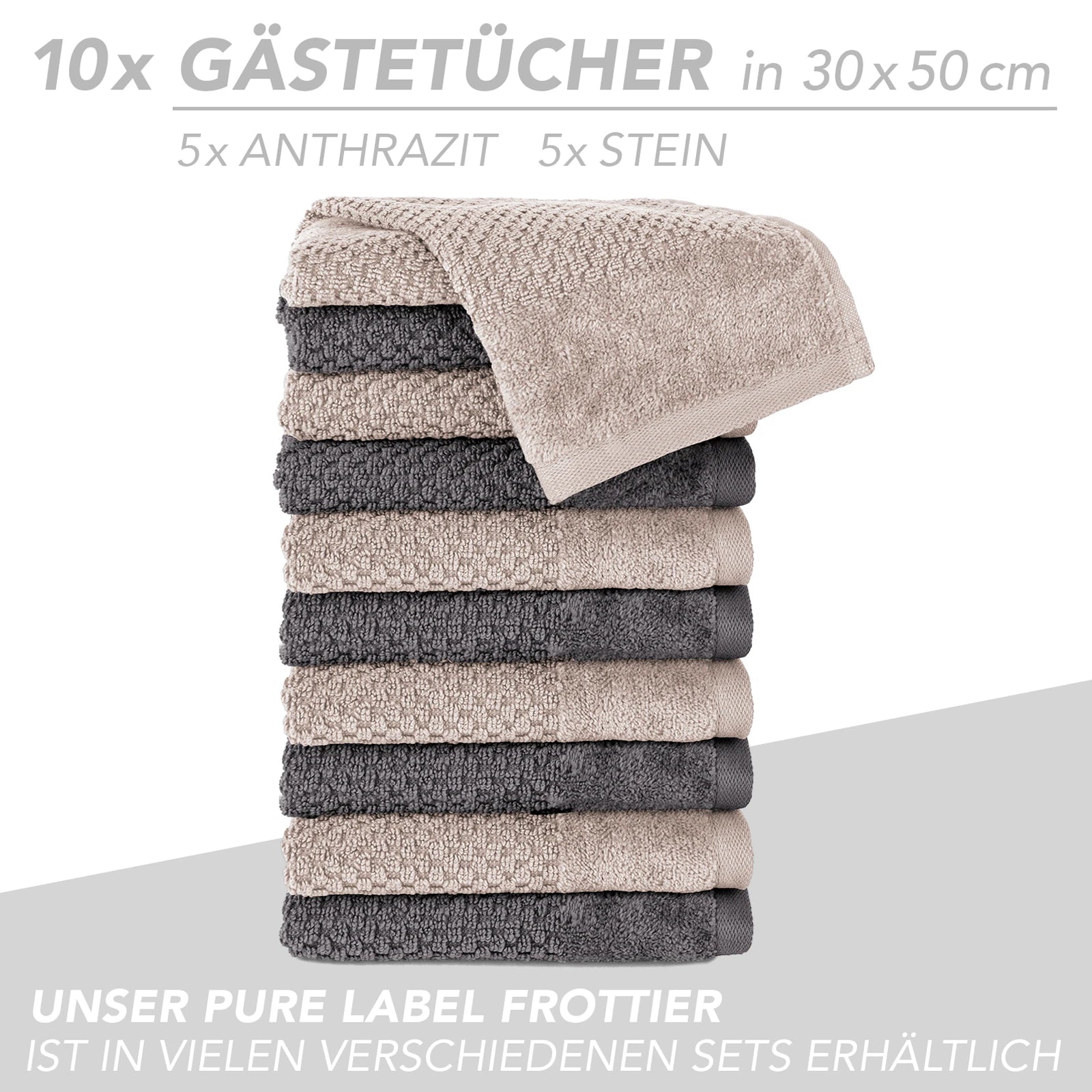 Handtuch Set "Popcorn" - Sableigrün / Stein / 2tlg. 2x70x140 cm Pure Label