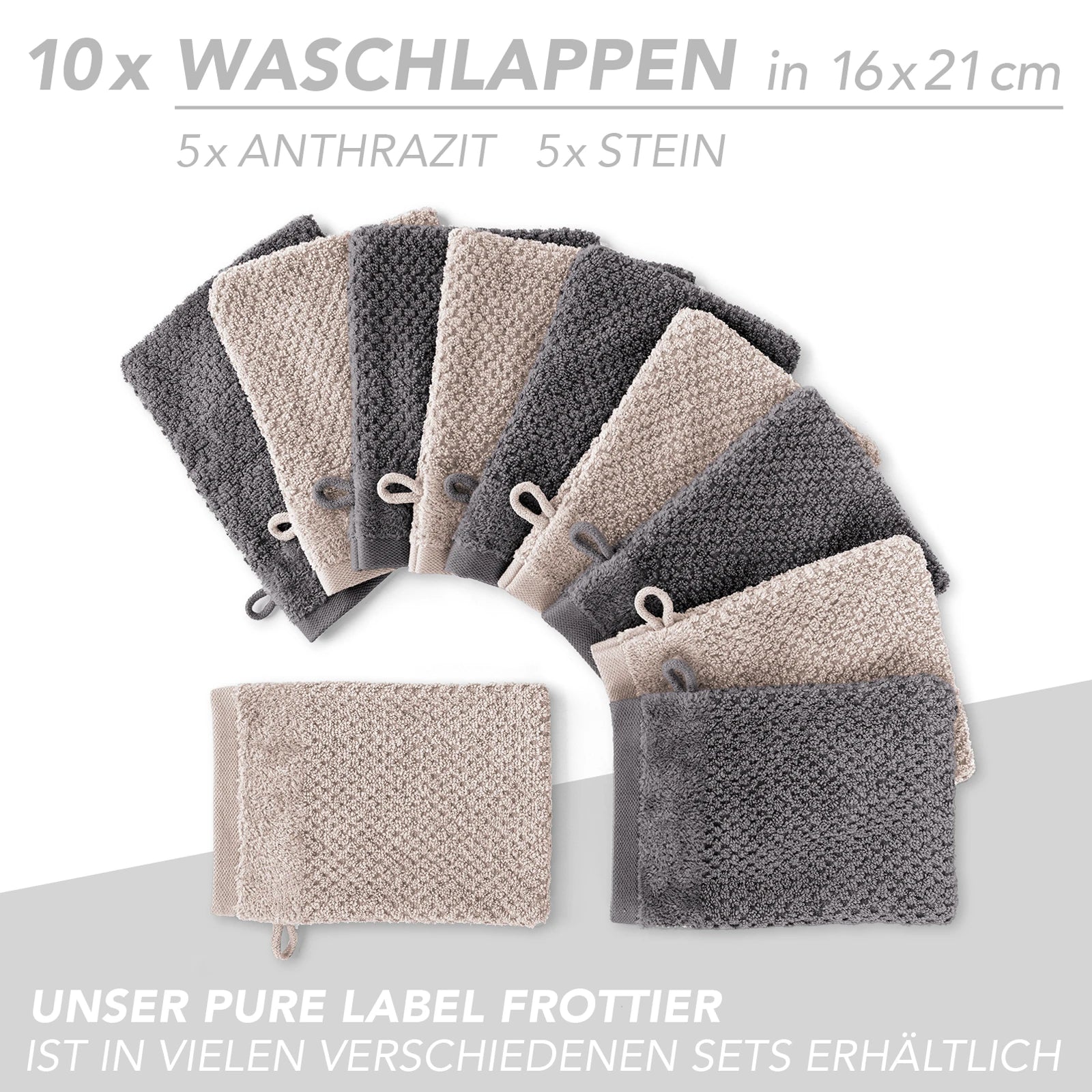 Handtuch Set "Popcorn" - Sableigrün / Stein / 2tlg. 2x70x140 cm Pure Label