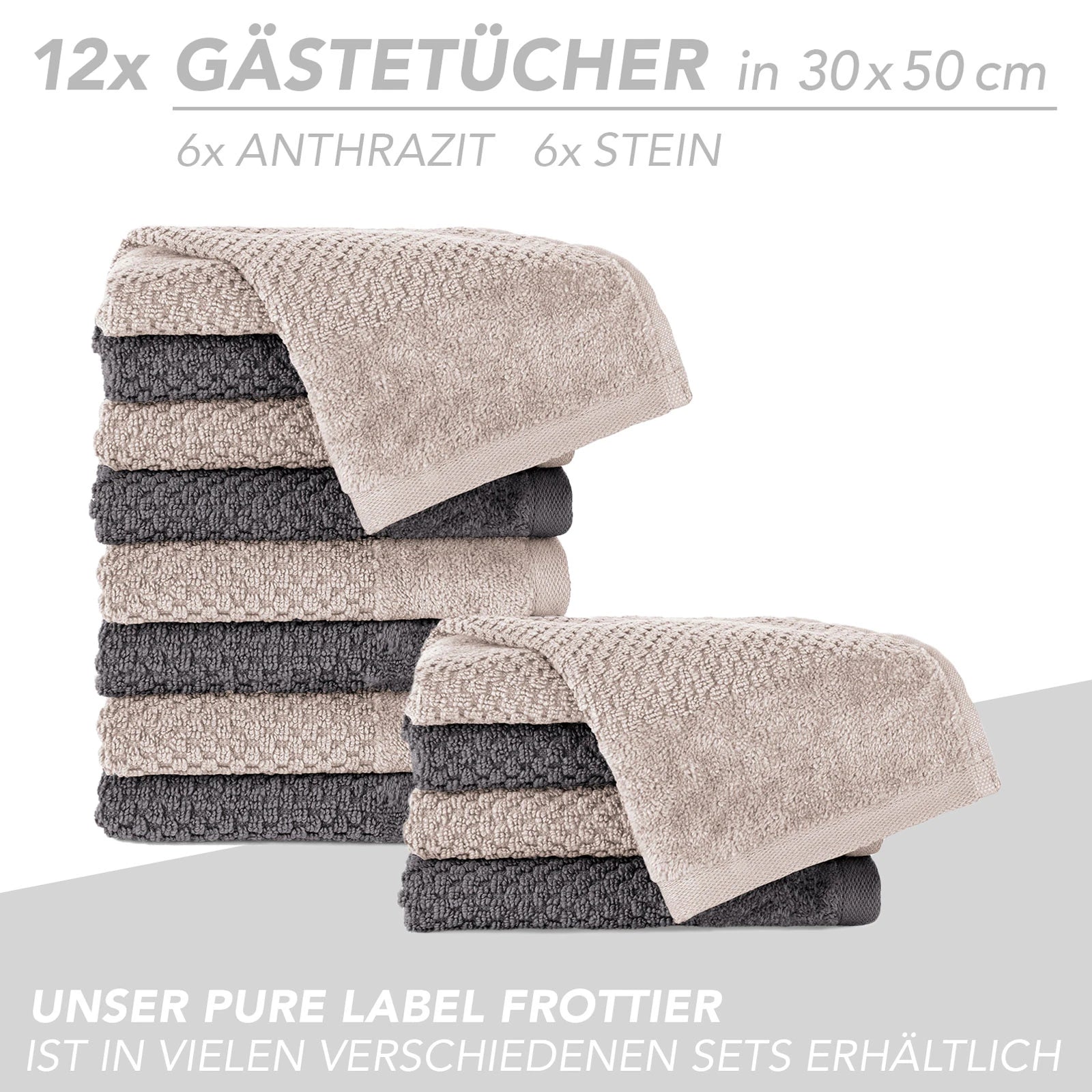 Handtuch Set "Popcorn" - Sableigrün / Stein / 2tlg. 2x70x140 cm Pure Label