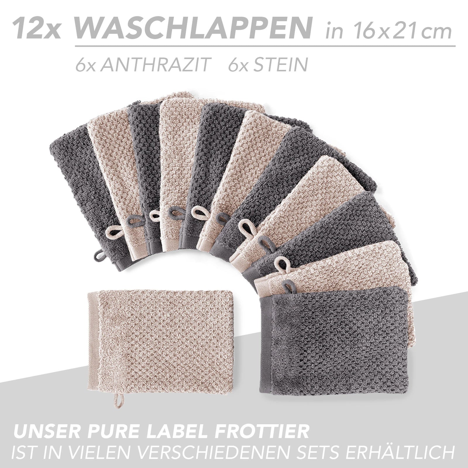Handtuch Set "Popcorn" - Sableigrün / Stein / 2tlg. 2x70x140 cm Pure Label