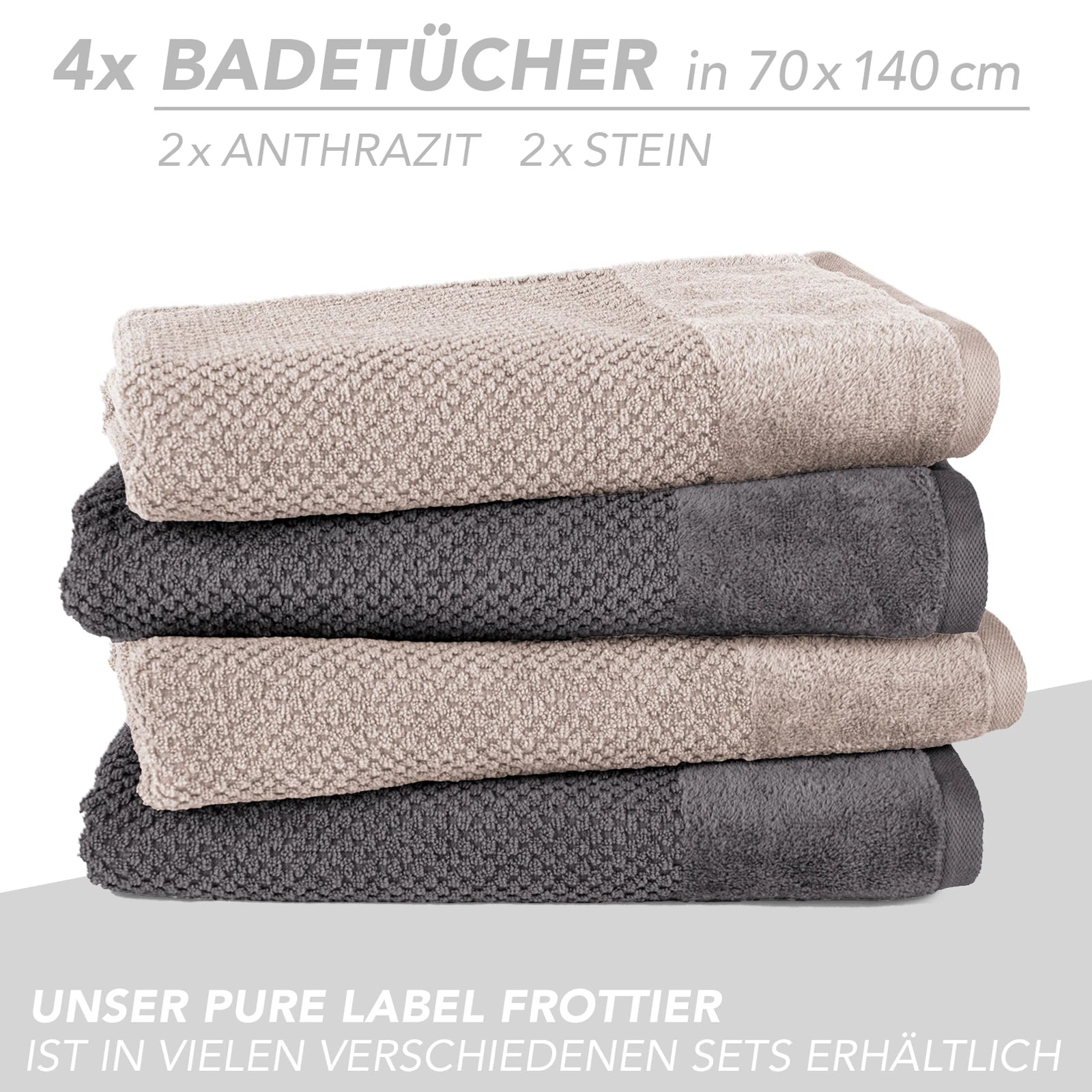 Handtuch Set "Popcorn" - Sableigrün / Stein / 2tlg. 2x70x140 cm Pure Label